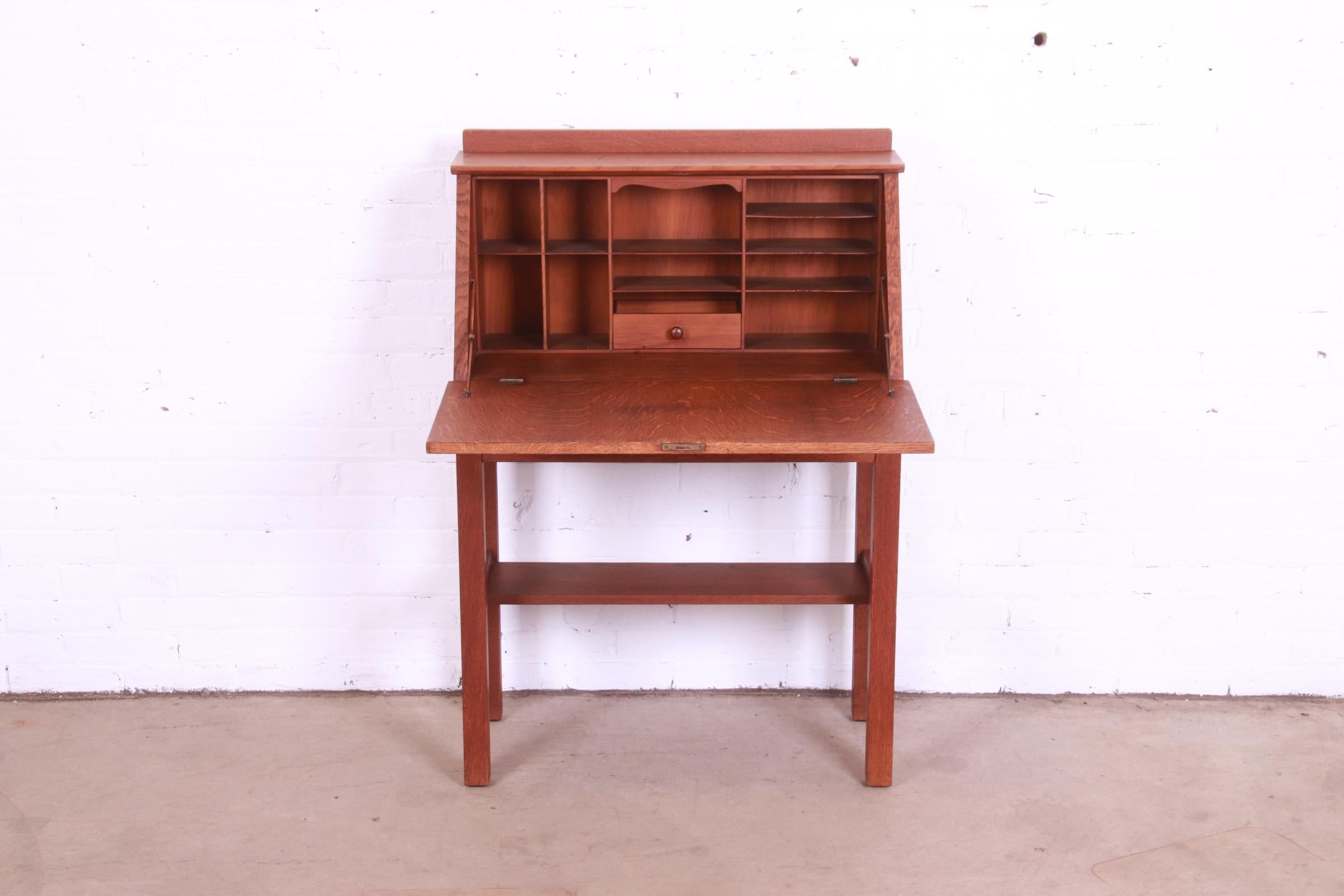 20th Century Gustav Stickley Mission Oak Arts & Crafts Drop Front Secretary Desk, Circa 1900