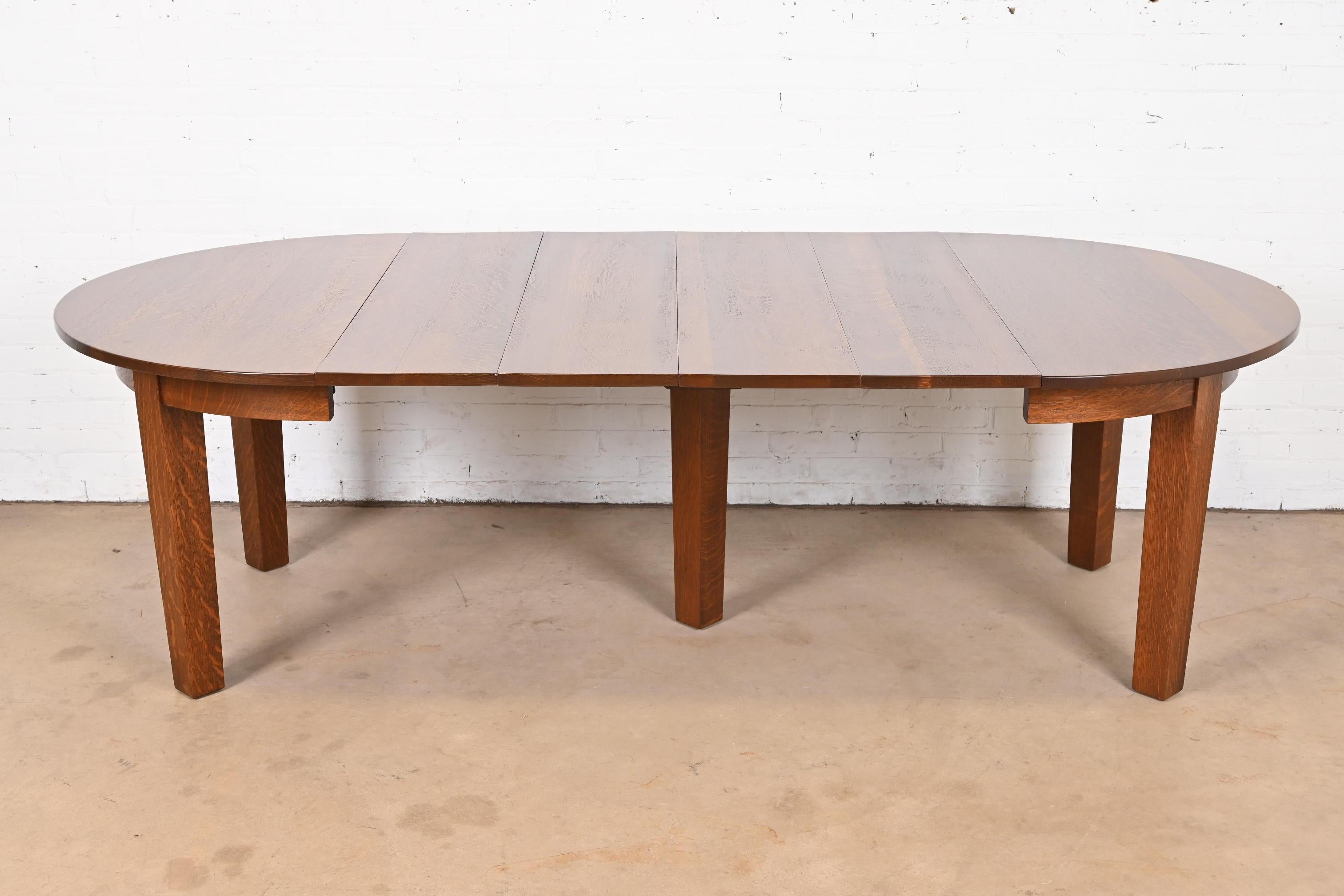A rare and exceptional Mission oak Arts & Crafts extension dining table

By Gustav Stickley (signed with paper label to the underside)

USA, Circa 1900

Measures: 48