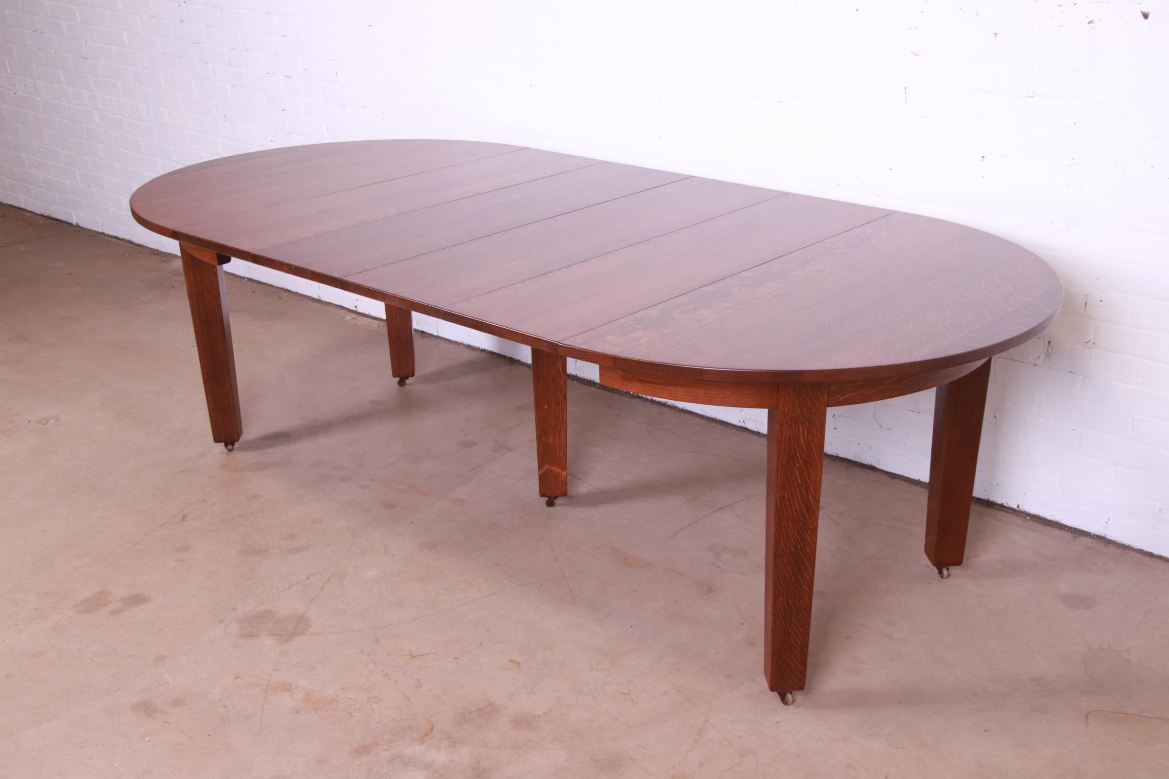 American Gustav Stickley Mission Oak Arts & Crafts Extension Dining Table, Newly Restored For Sale