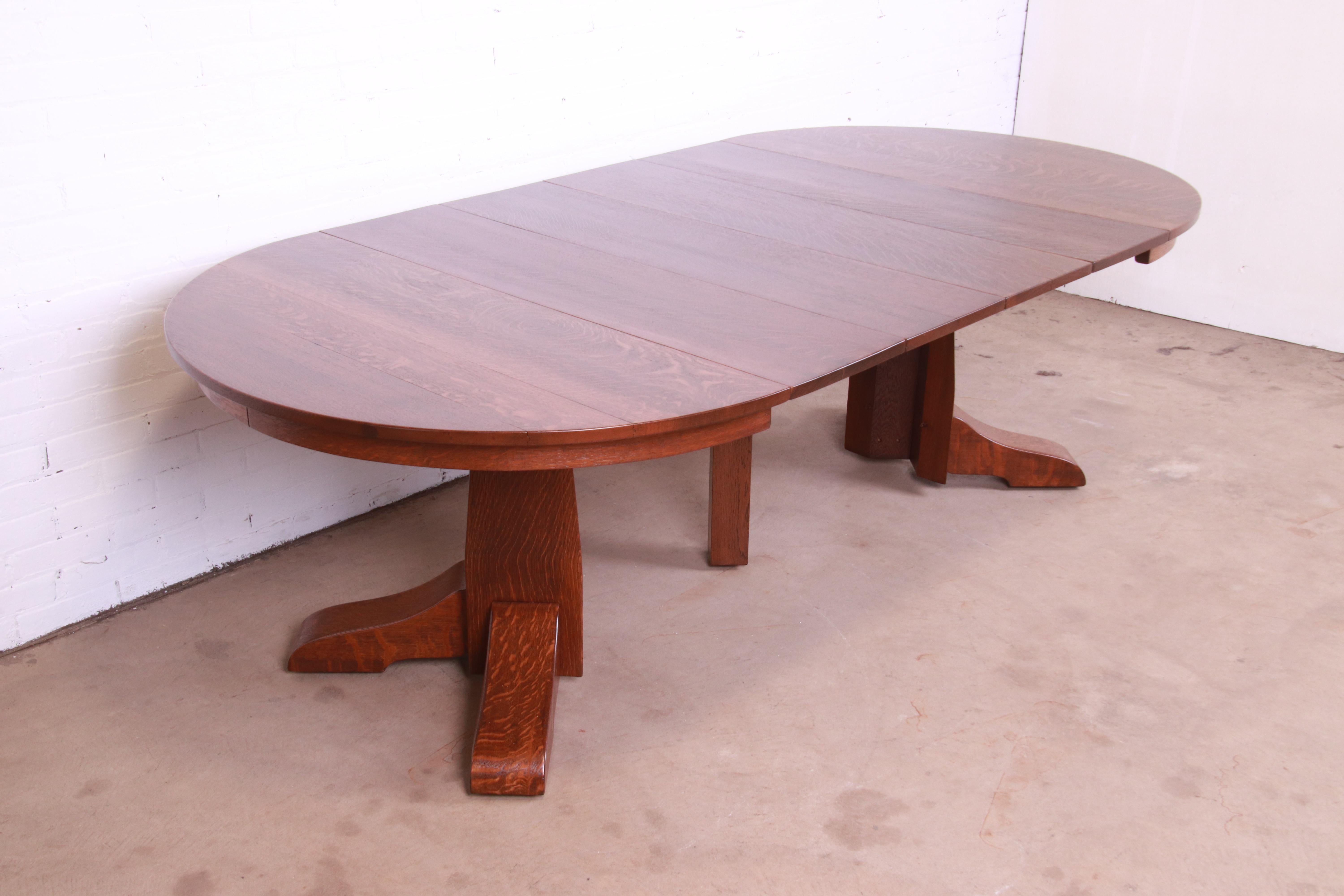 Arts and Crafts Gustav Stickley Mission Oak Arts & Crafts Extension Dining Table, Newly Restored For Sale