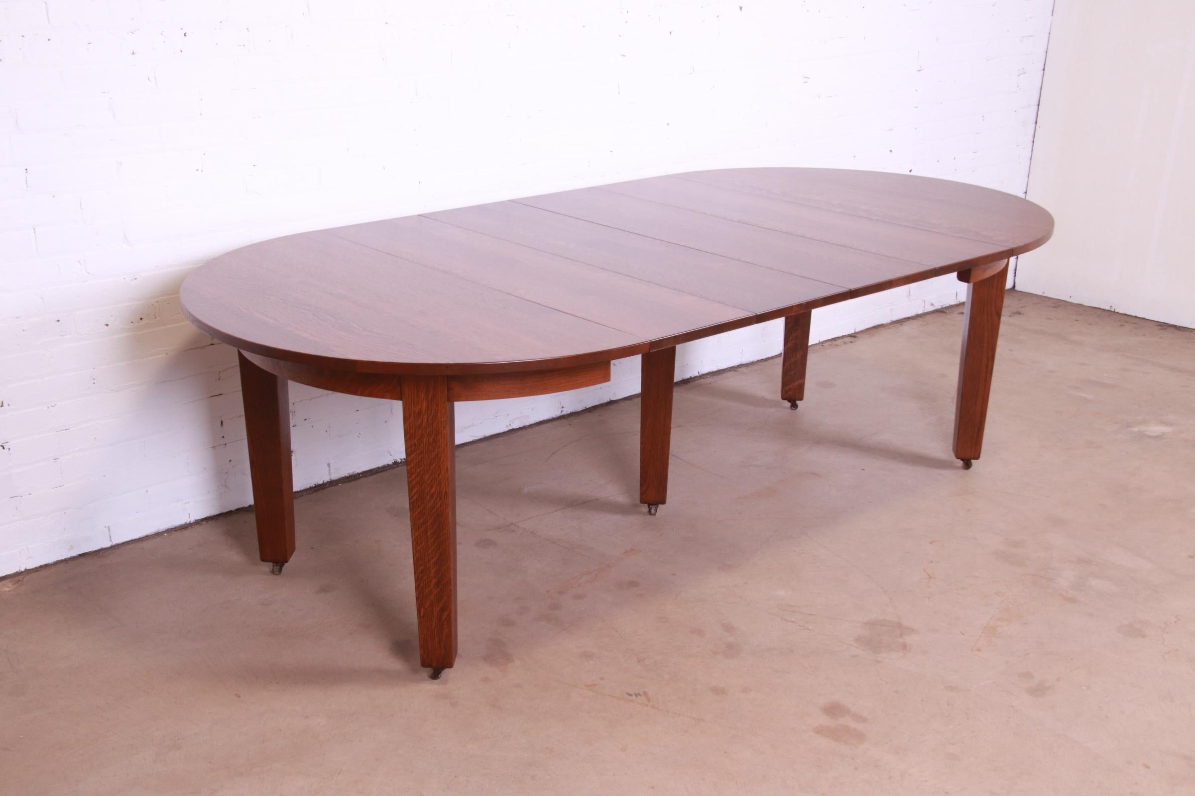 20th Century Gustav Stickley Mission Oak Arts & Crafts Extension Dining Table, Newly Restored For Sale