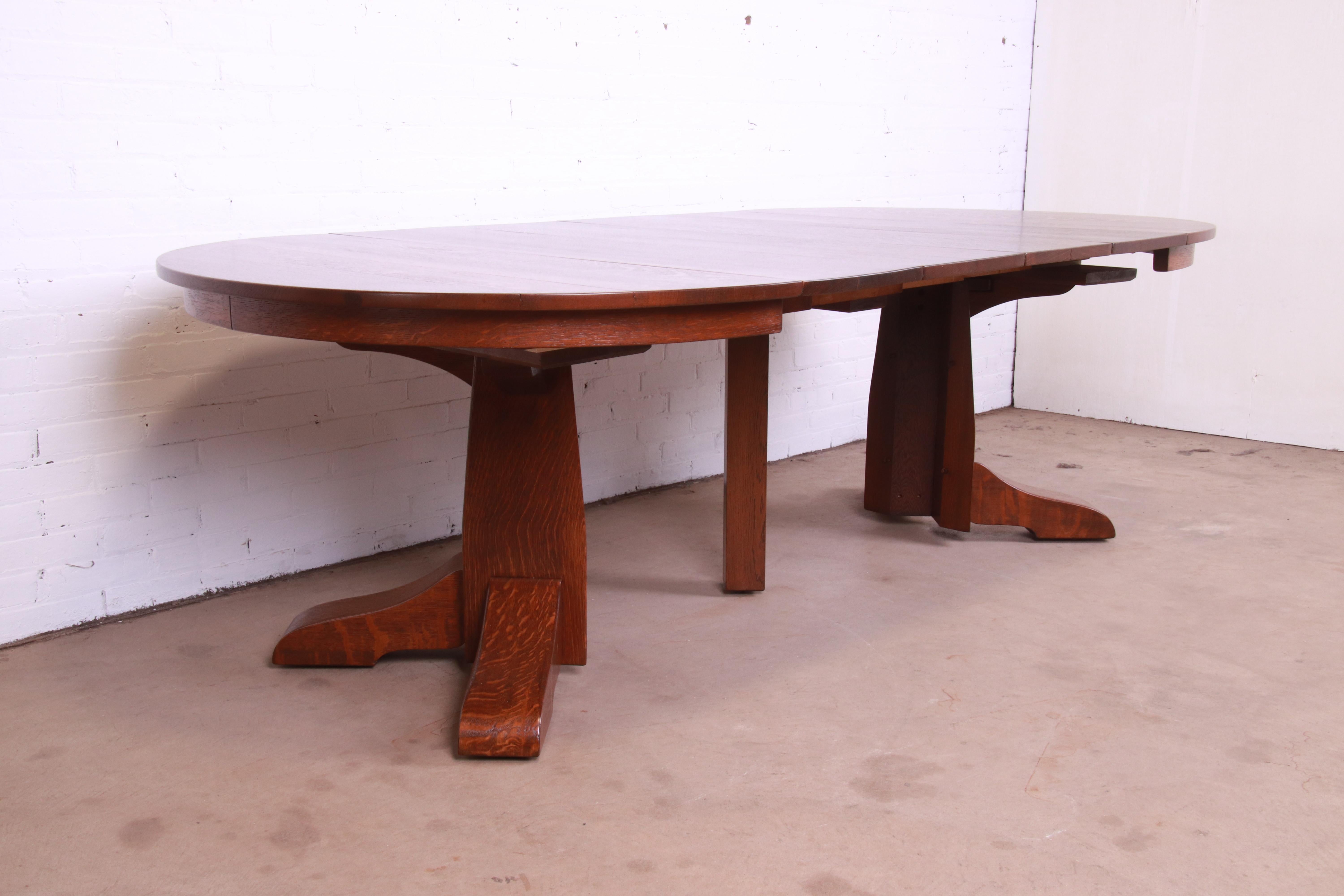 American Gustav Stickley Mission Oak Arts & Crafts Extension Dining Table, Newly Restored For Sale