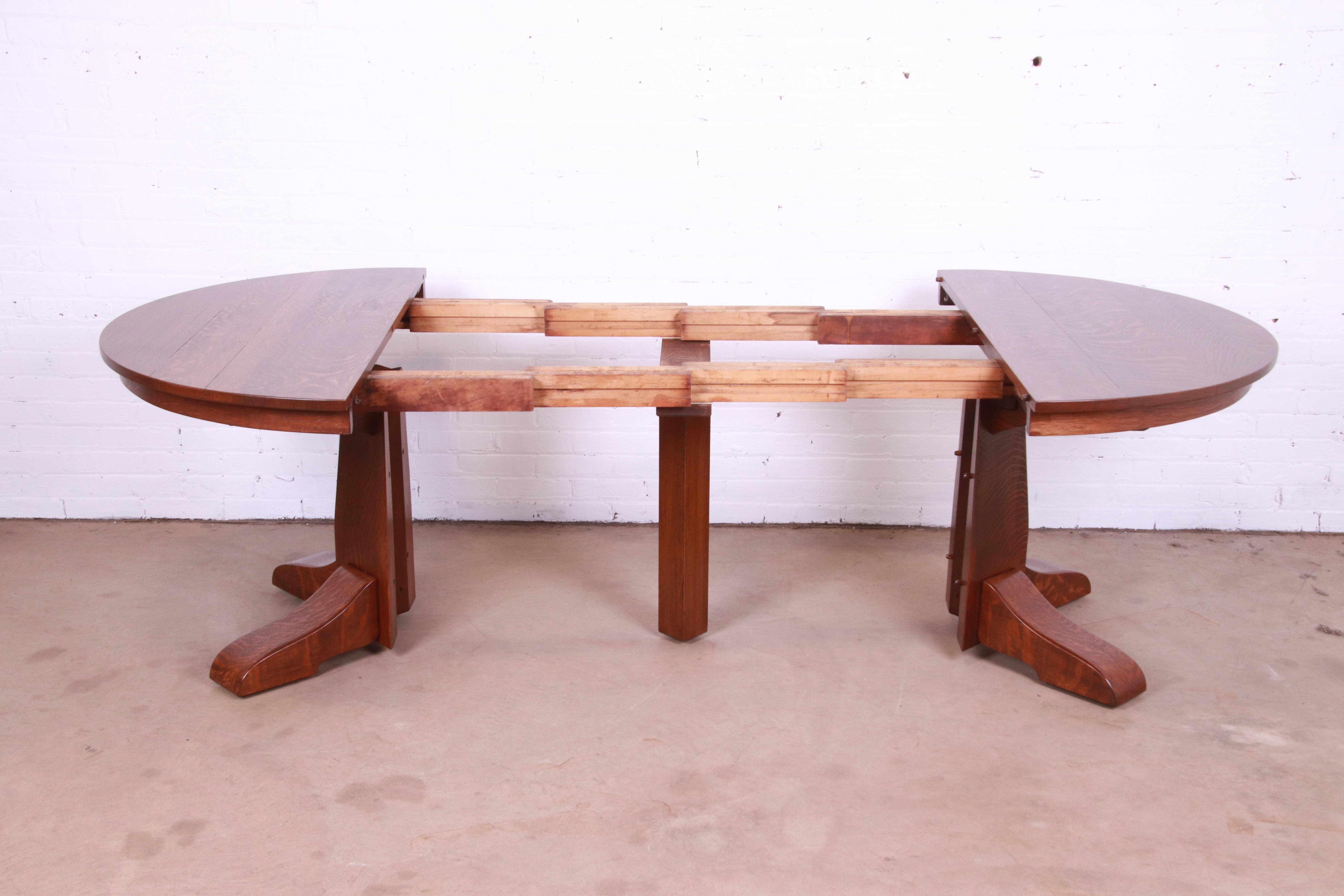 20th Century Gustav Stickley Mission Oak Arts & Crafts Extension Dining Table, Newly Restored For Sale