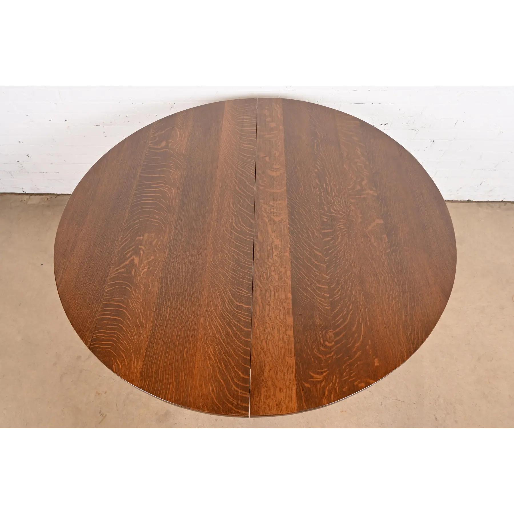 Gustav Stickley Mission Oak Arts & Crafts Table de salle à manger à rallonge, refinished en vente 3