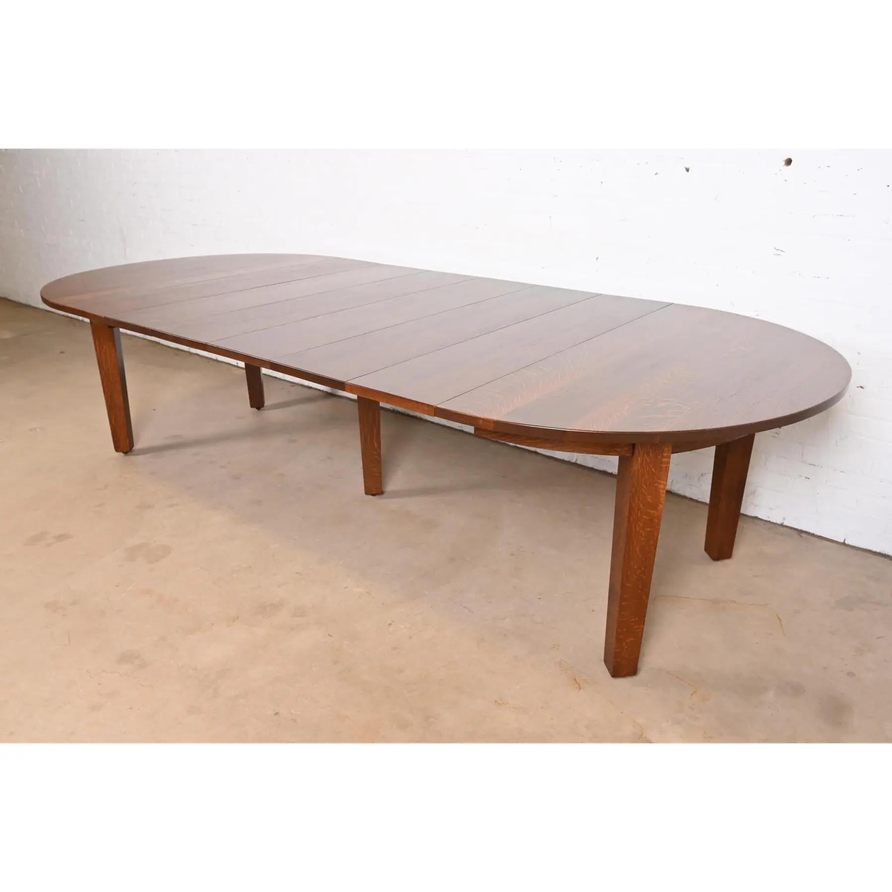 Arts and Crafts Gustav Stickley Mission Oak Arts & Crafts Table de salle à manger à rallonge, refinished en vente