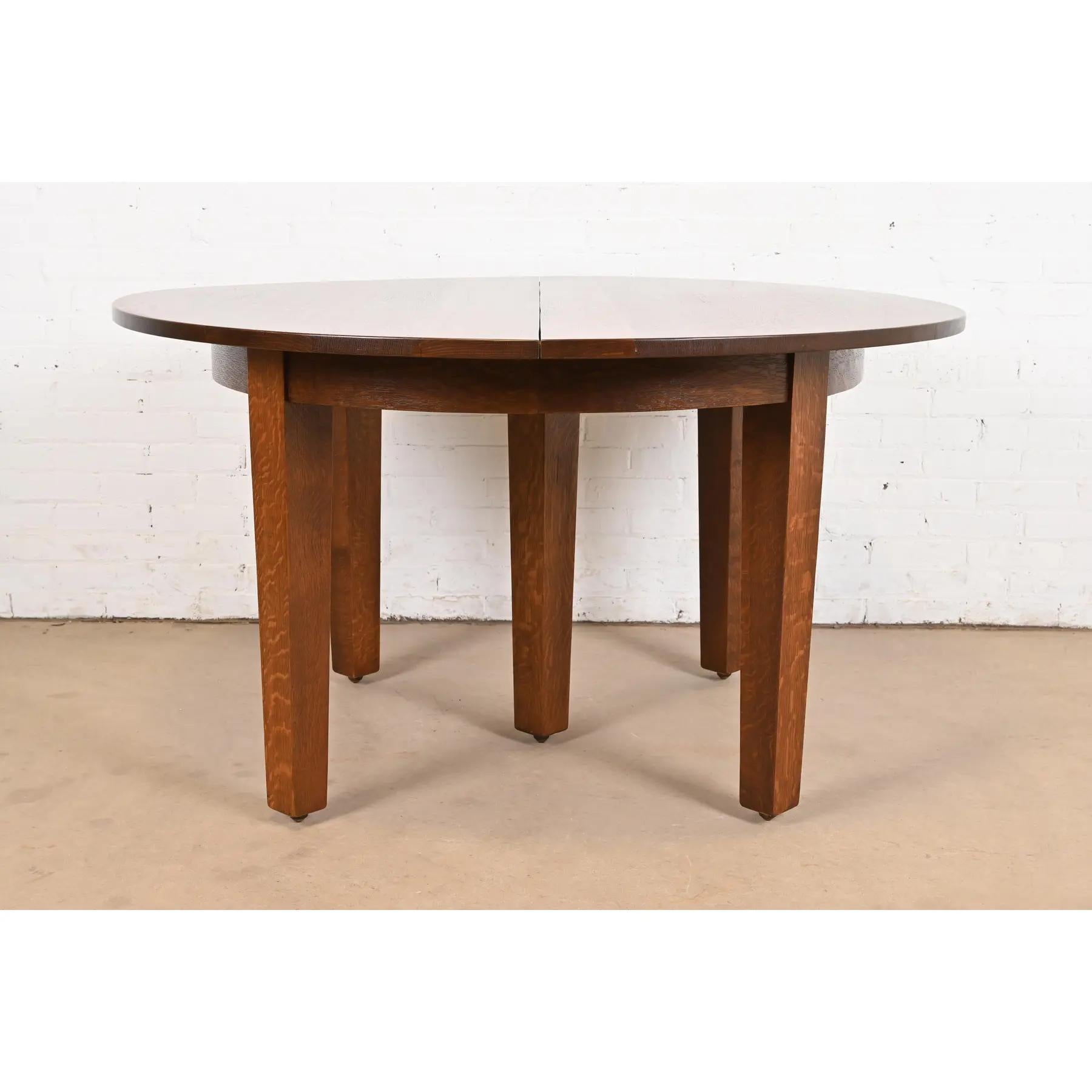 Chêne Gustav Stickley Mission Oak Arts & Crafts Table de salle à manger à rallonge, refinished en vente