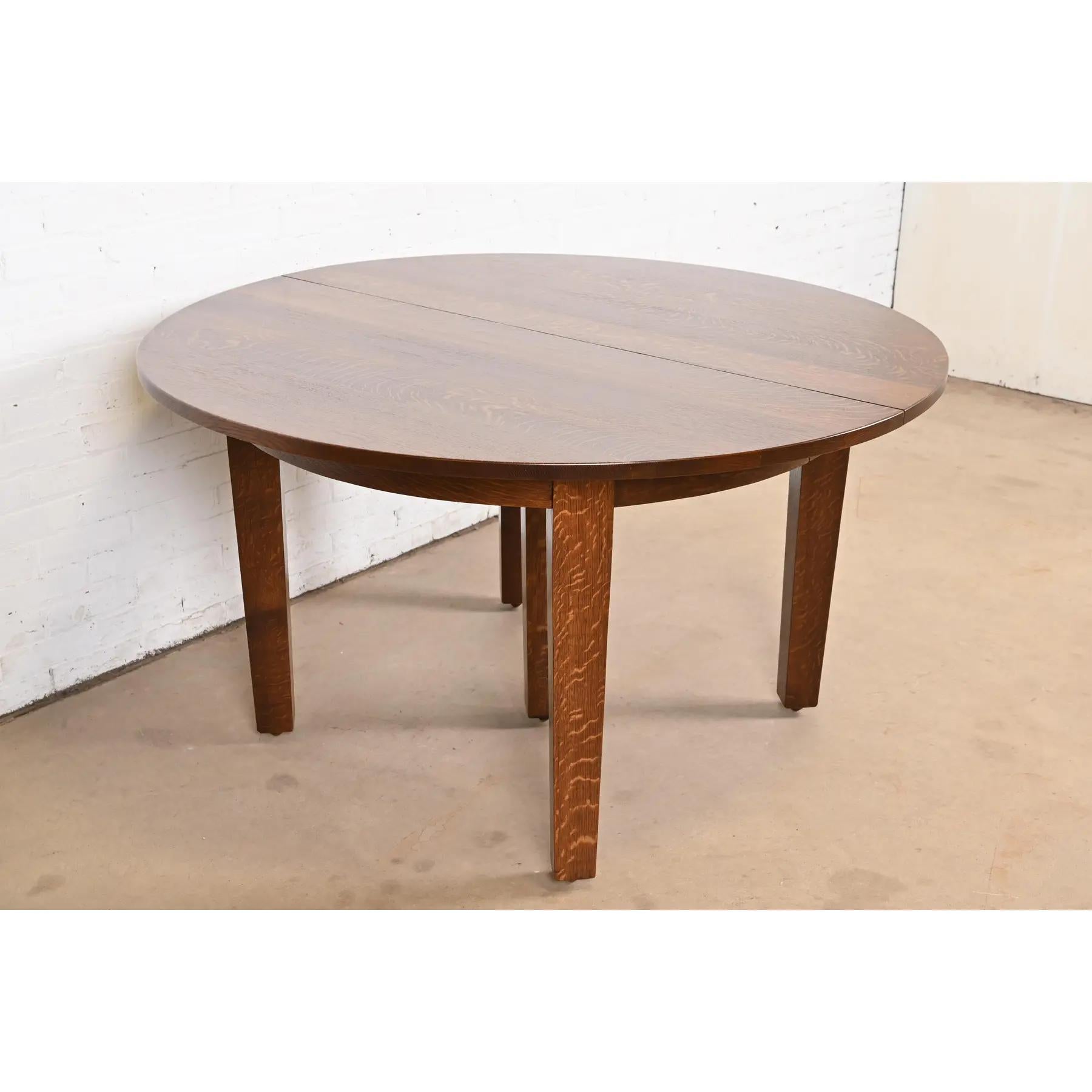 Gustav Stickley Mission Oak Arts & Crafts Table de salle à manger à rallonge, refinished en vente 1