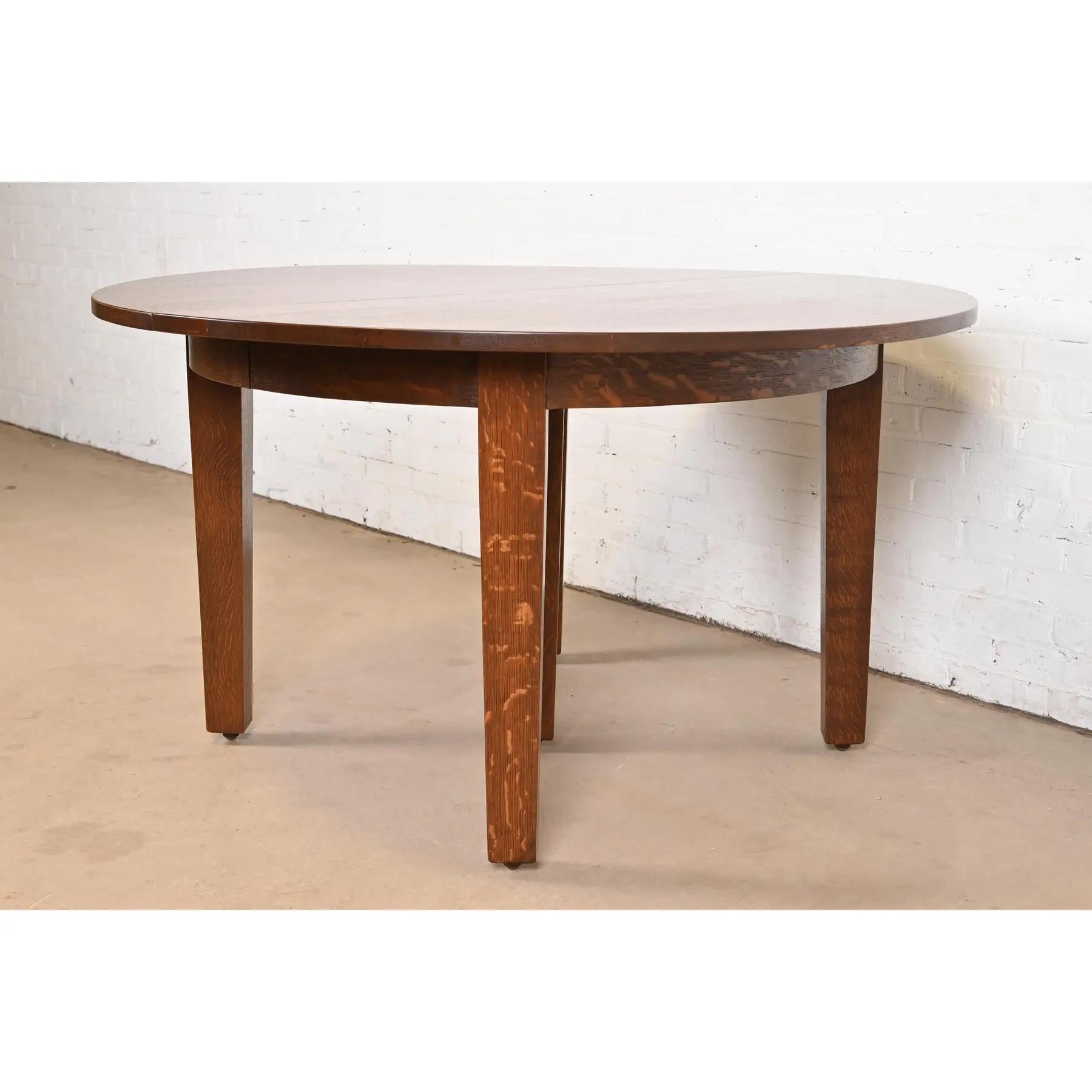 Gustav Stickley Mission Oak Arts & Crafts Table de salle à manger à rallonge, refinished en vente 2