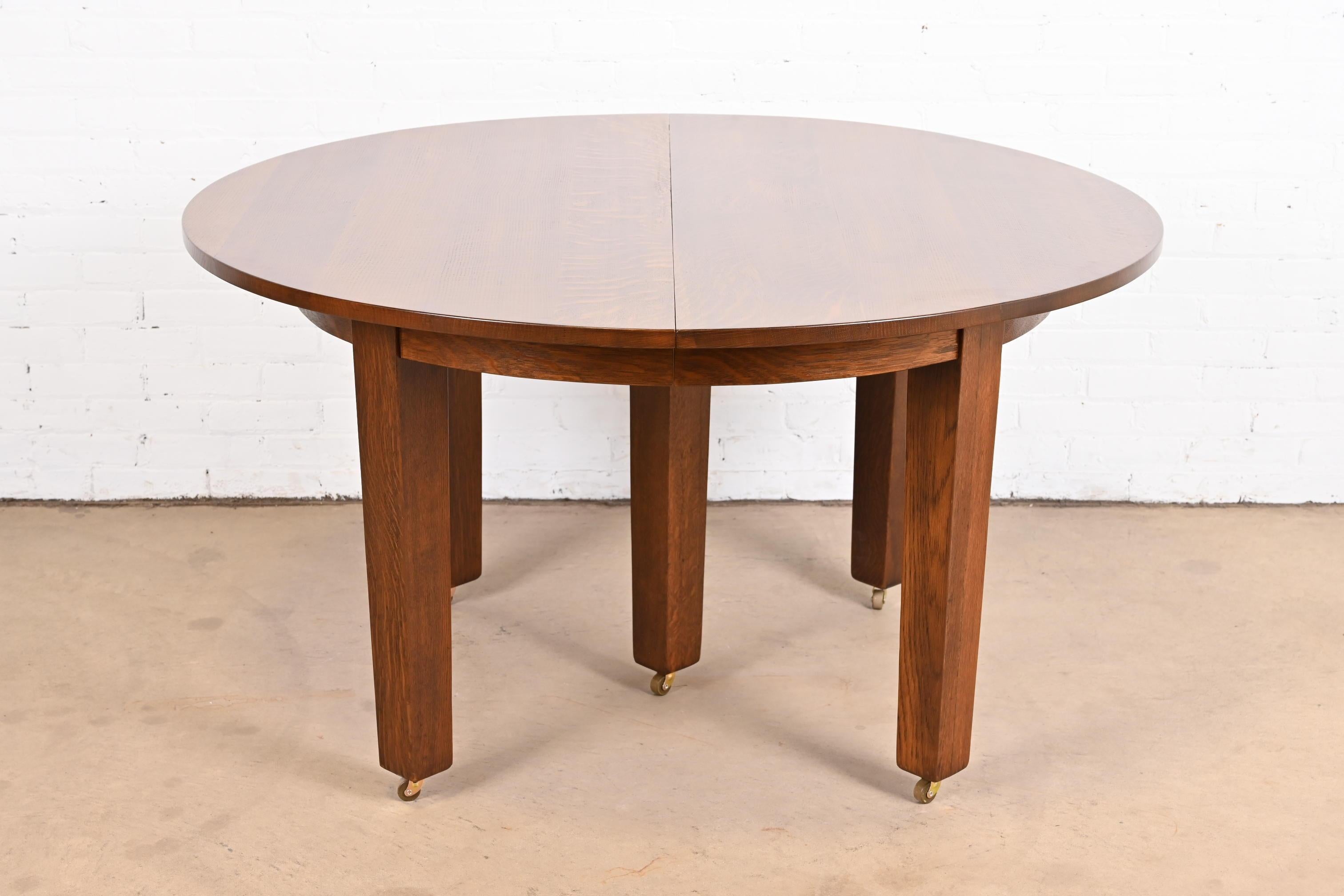20th Century Gustav Stickley Mission Oak Arts & Crafts Extension Dining Table with Six Leaves For Sale