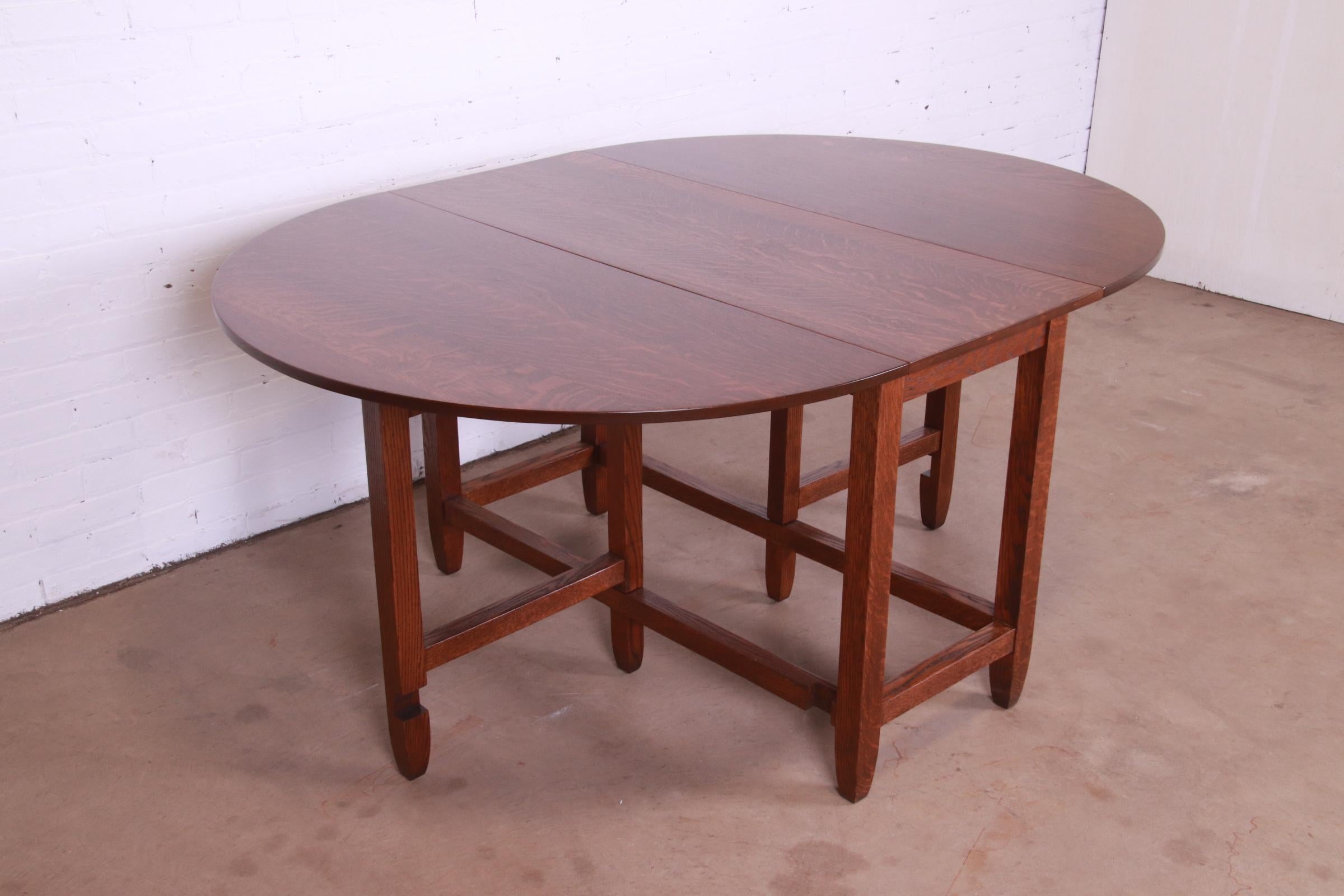 American Gustav Stickley Mission Oak Arts & Crafts Gate Leg Drop Leaf Dining Table