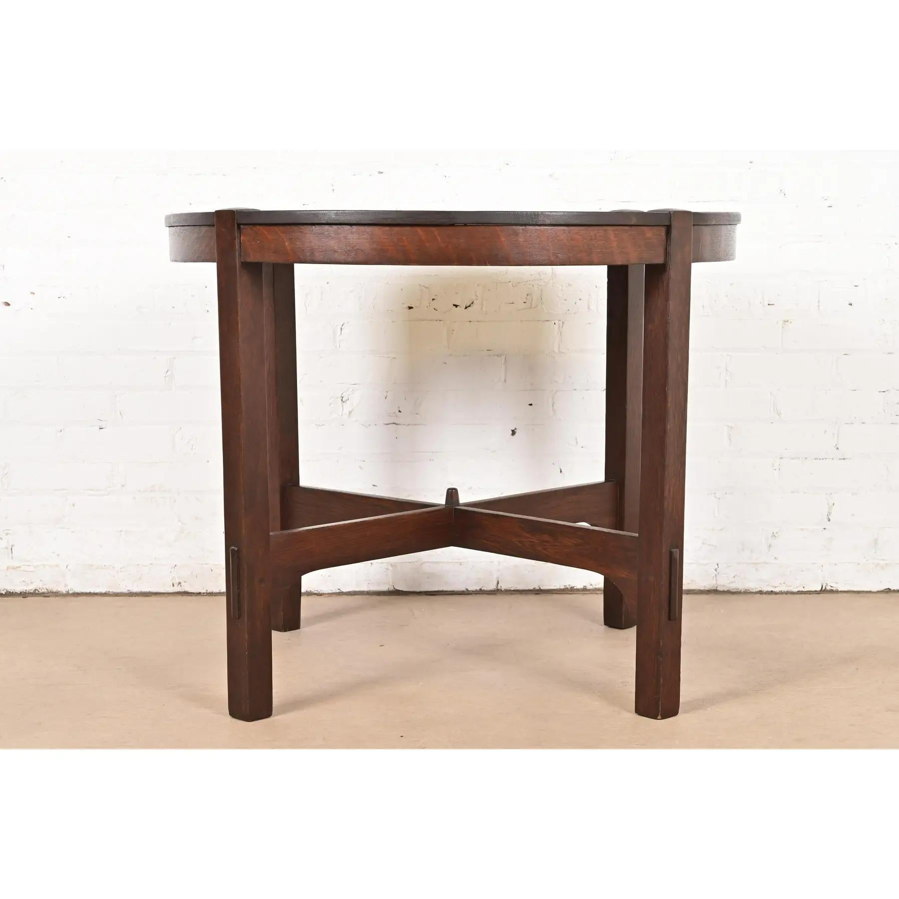 Gustav Stickley Mission Oak Arts & Crafts Lampentisch, neu lackiert im Angebot 2