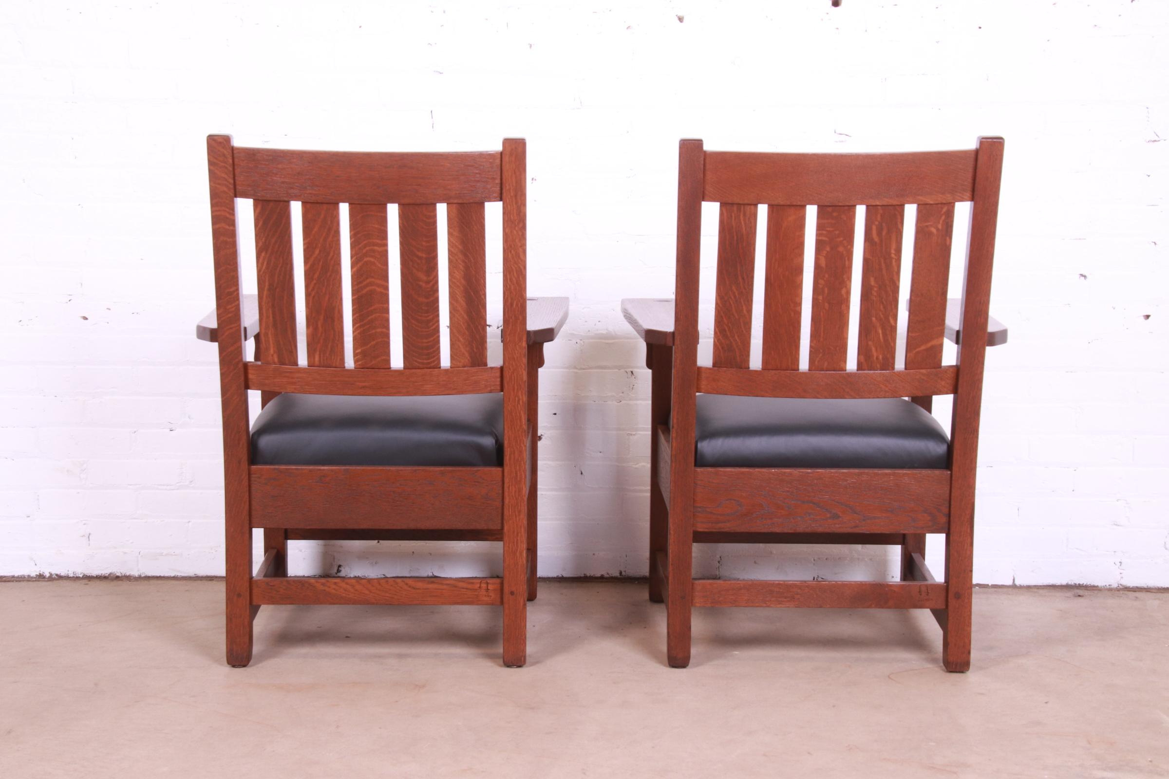 Gustav Stickley Mission Oak Arts & Crafts Lounge Chairs, Fully Restored 2
