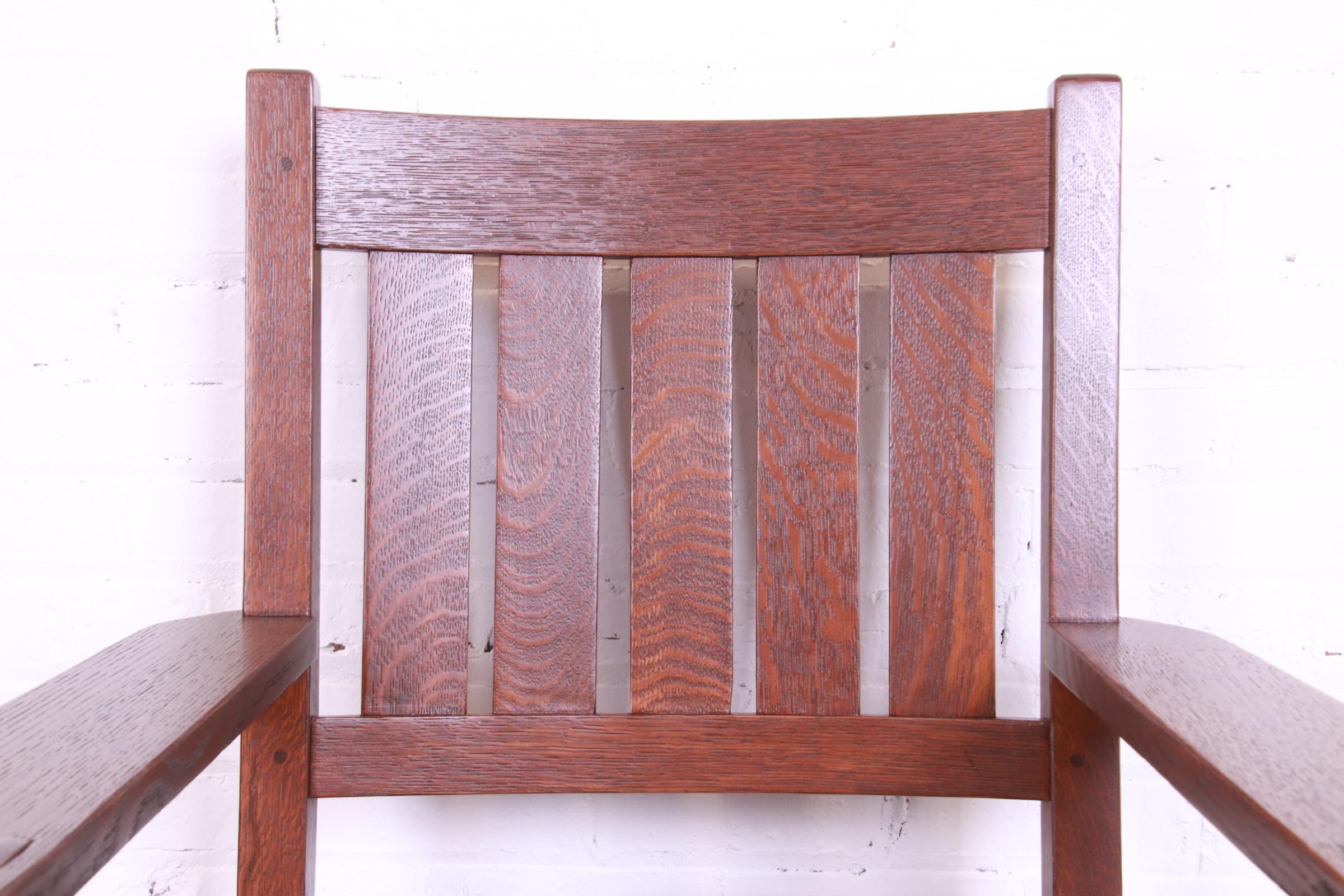 Gustav Stickley Mission Oak Arts & Crafts Lounge Chairs, Fully Restored 6