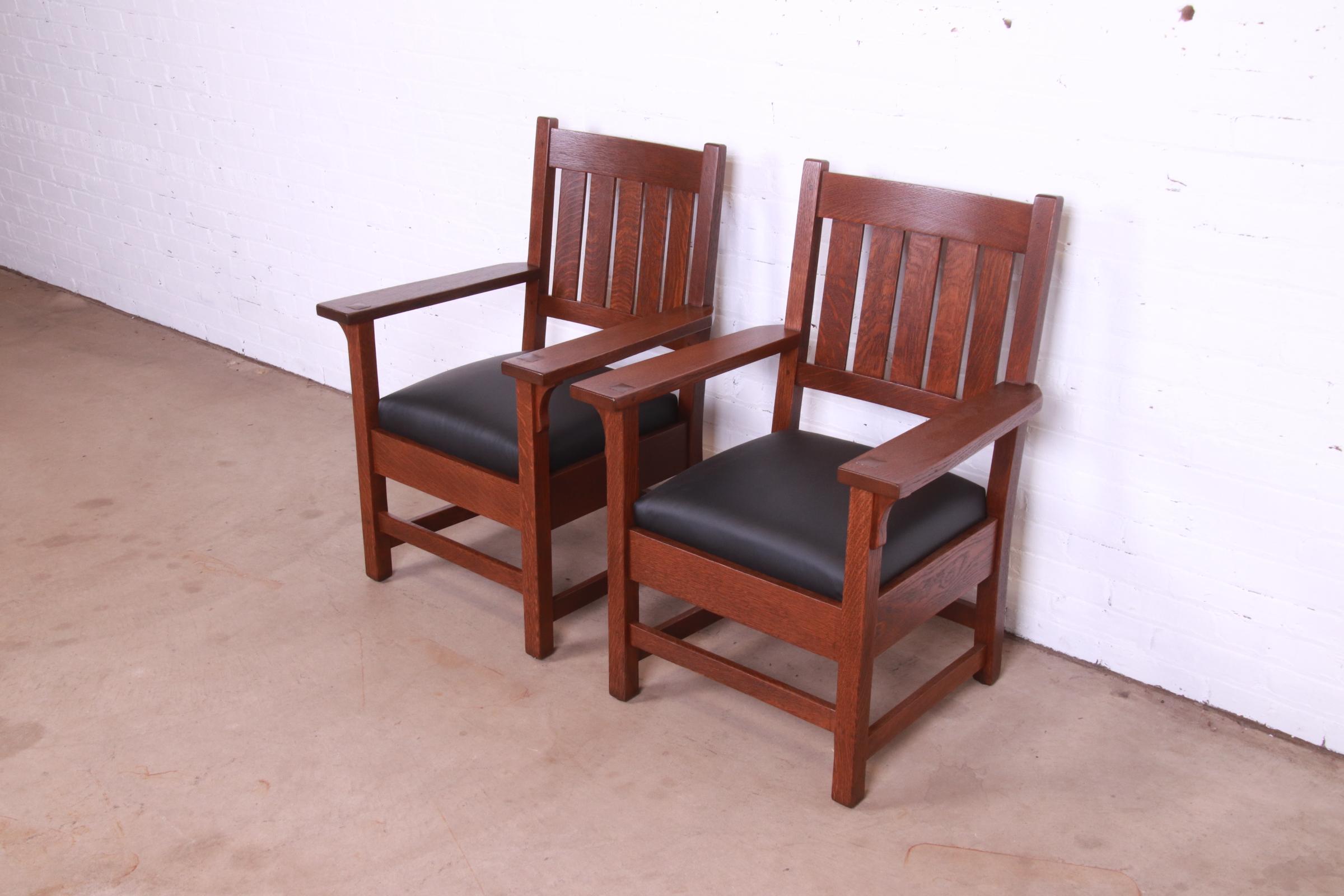 Gustav Stickley Mission Oak Arts & Crafts Lounge Chairs, Fully Restored In Good Condition In South Bend, IN