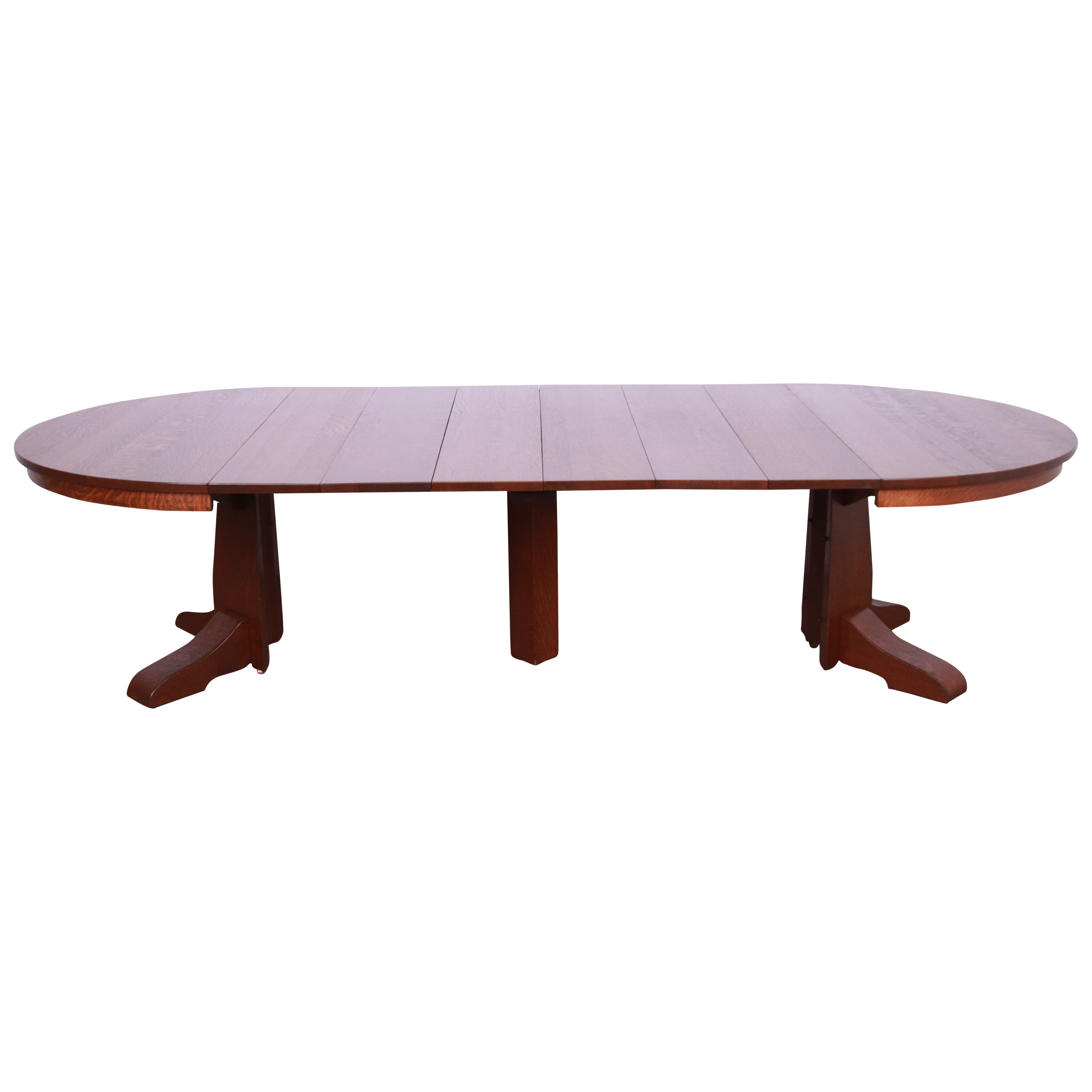 Gustav Stickley Mission Oak Arts 
Crafts Pedestal Dining Table with Six Leaves