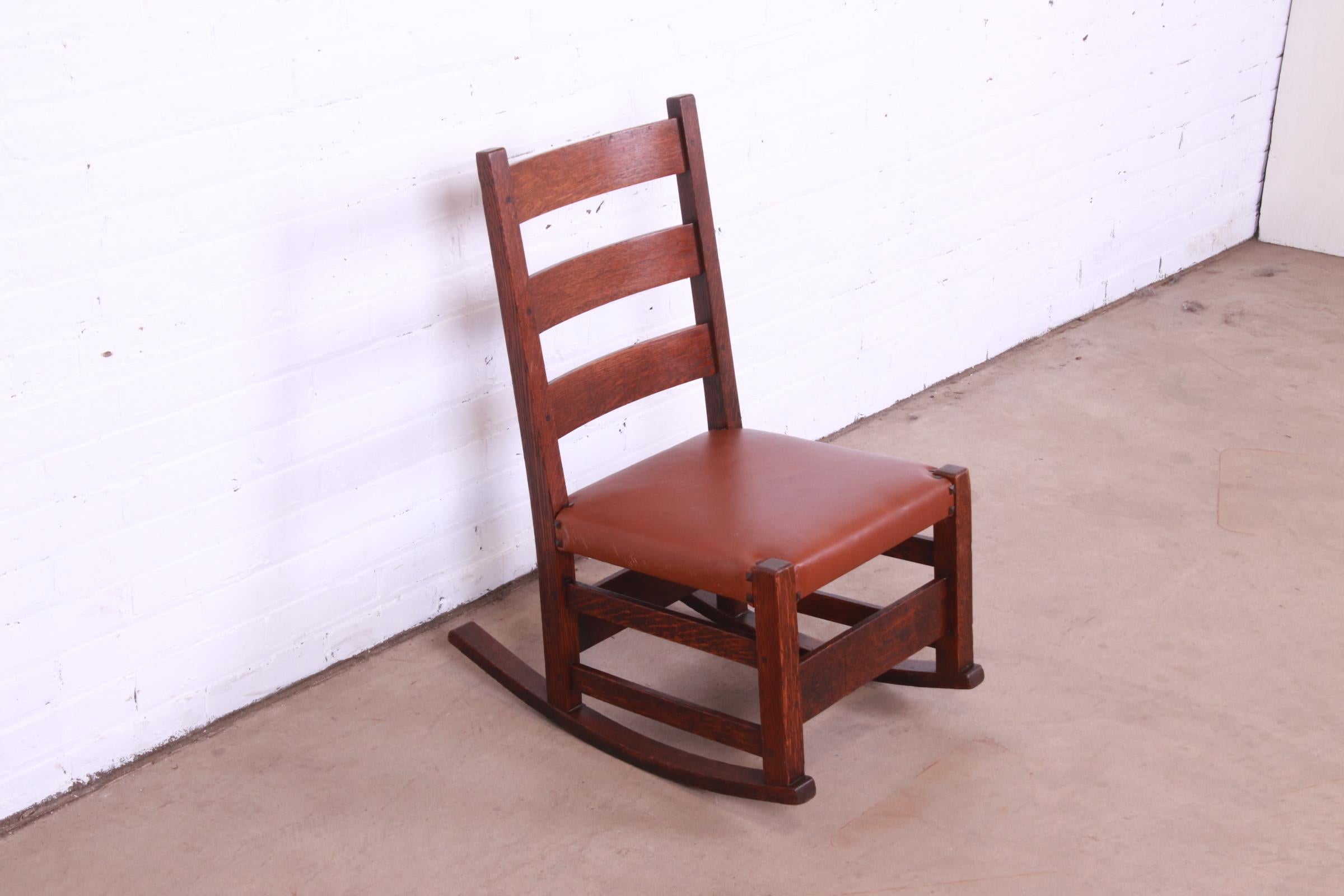 Arts and Crafts Gustav Stickley Mission Oak Arts & Crafts Sewing Rocking Chair, Circa 1900
