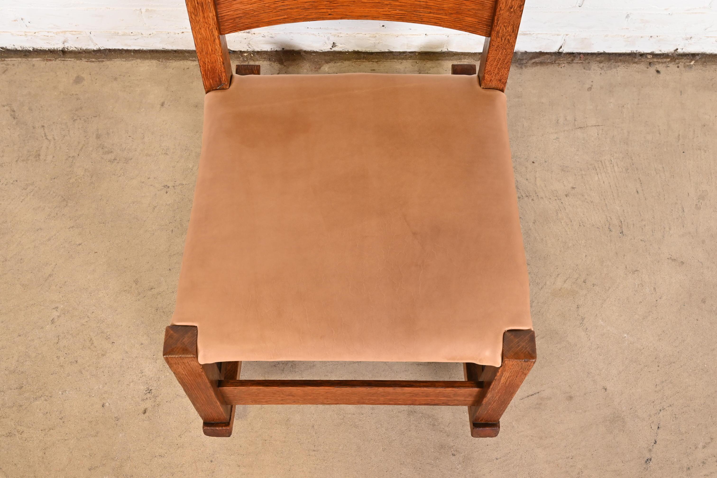 Leather Gustav Stickley Mission Oak Arts & Crafts Sewing Rocking Chair, Circa 1900 For Sale