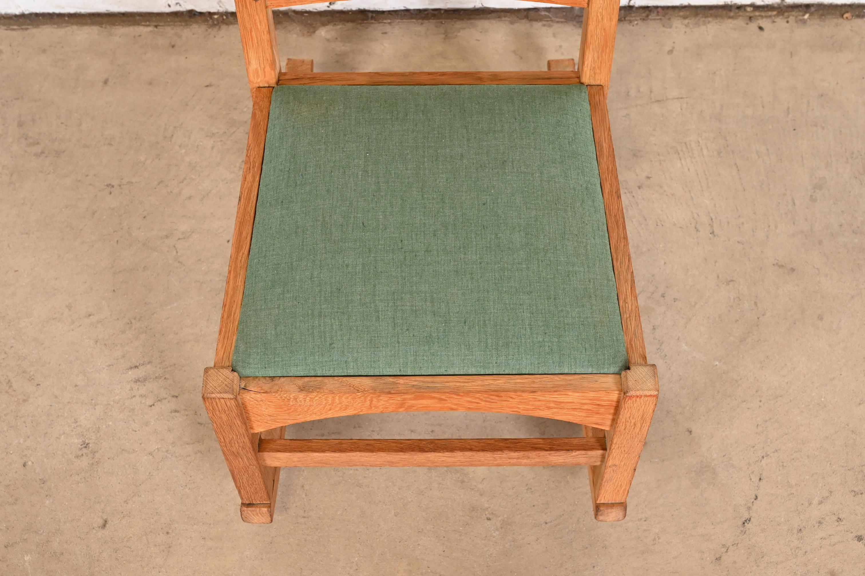 Upholstery Gustav Stickley Mission Oak Arts & Crafts Sewing Rocking Chair, Circa 1900 For Sale