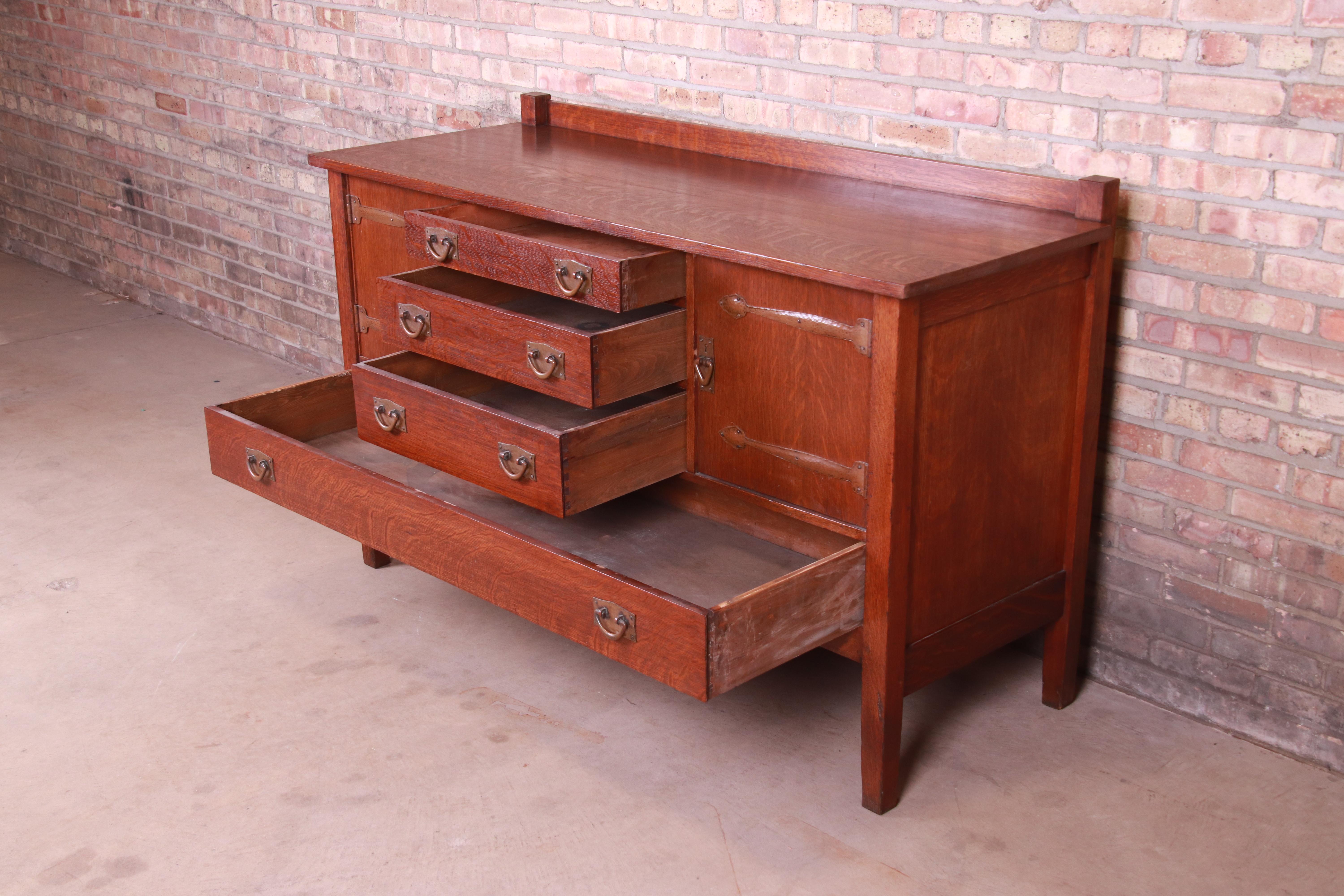 Copper Gustav Stickley Mission Oak Arts & Crafts Sideboard, Circa 1900