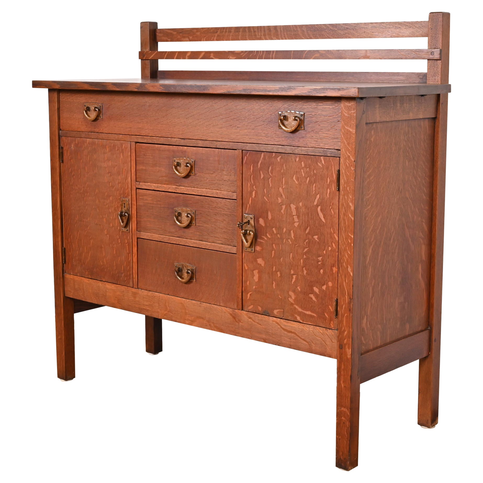 Gustav Stickley Missions-Sideboard aus Eichenholz im Arts and Crafts-Stil, um 1900