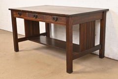 Gustav Stickley Mission Oak Arts & Crafts Spindle Writing Desk or Library Table