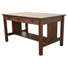 Gustav Stickley Mission Oak Arts & Crafts Spindle Writing Desk or Library Table