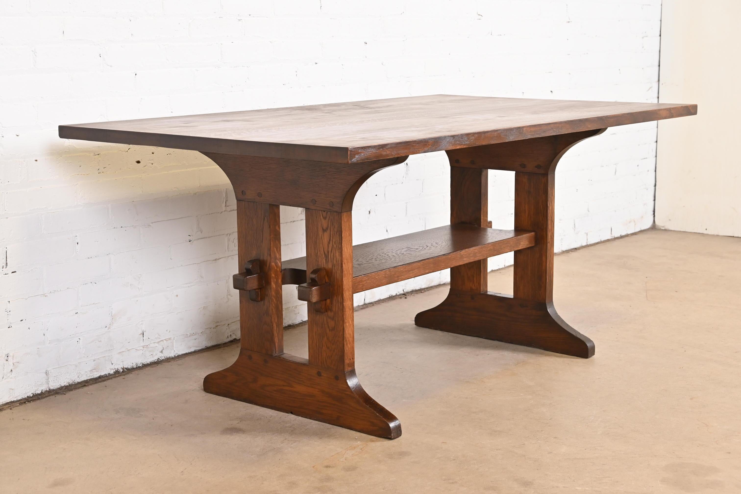 American  Gustav Stickley Mission Oak Arts & Crafts Trestle Dining Table or Library Table