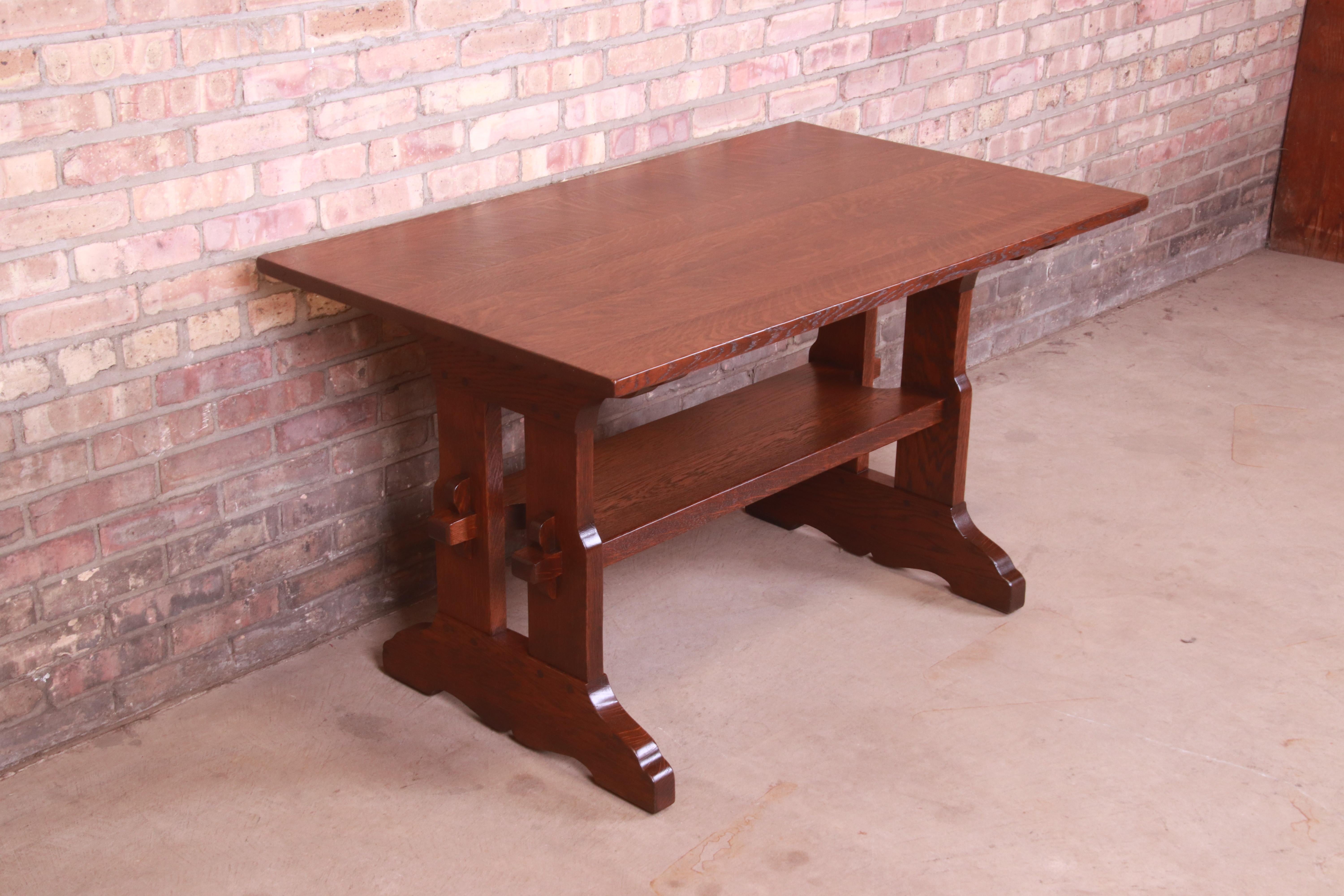 Arts and Crafts Gustav Stickley Mission Oak Arts & Crafts Trestle Library Table or Writing Desk