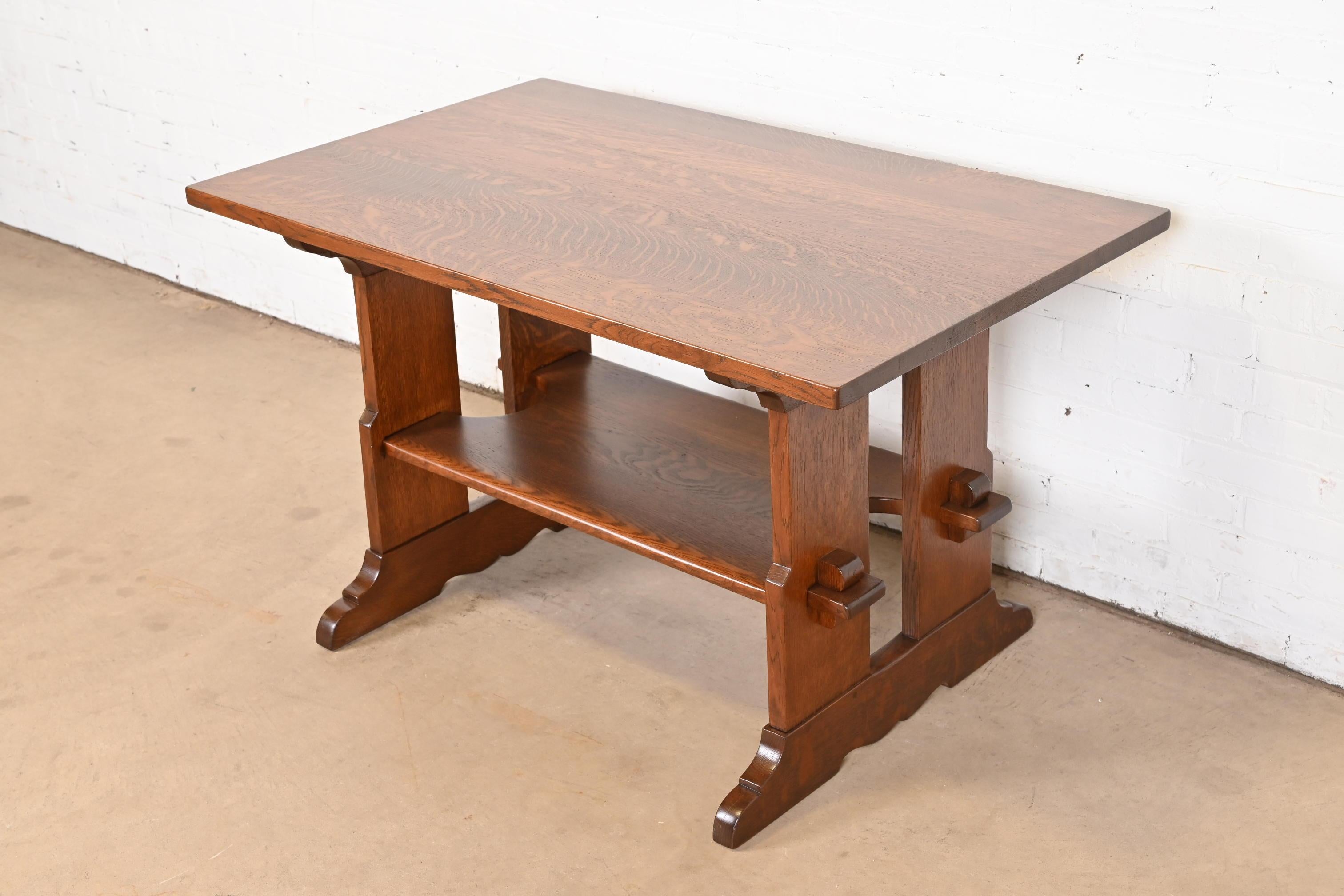 American Gustav Stickley Mission Oak Arts & Crafts Trestle Library Table or Writing Desk For Sale