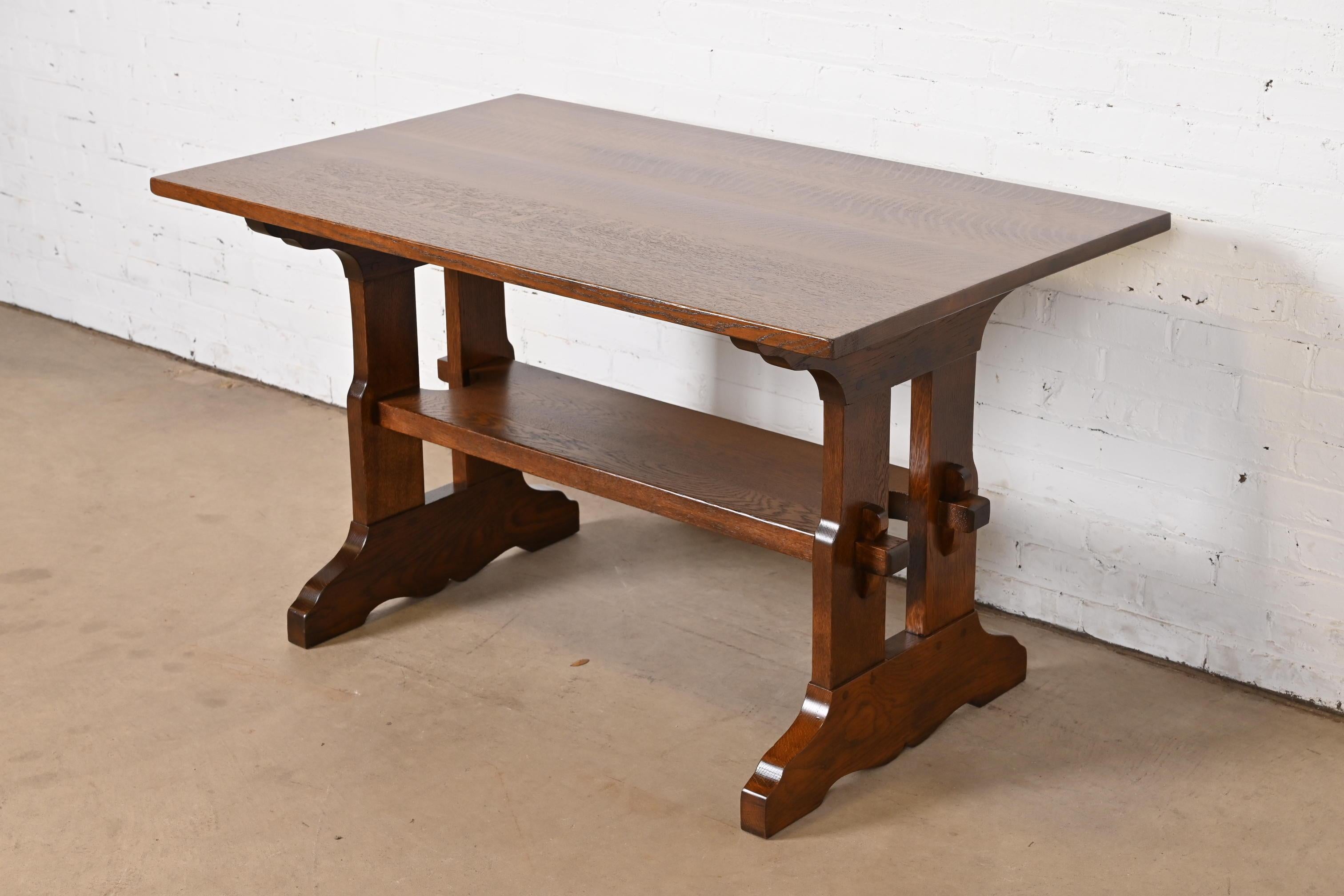American Gustav Stickley Mission Oak Arts & Crafts Trestle Library Table or Writing Desk For Sale