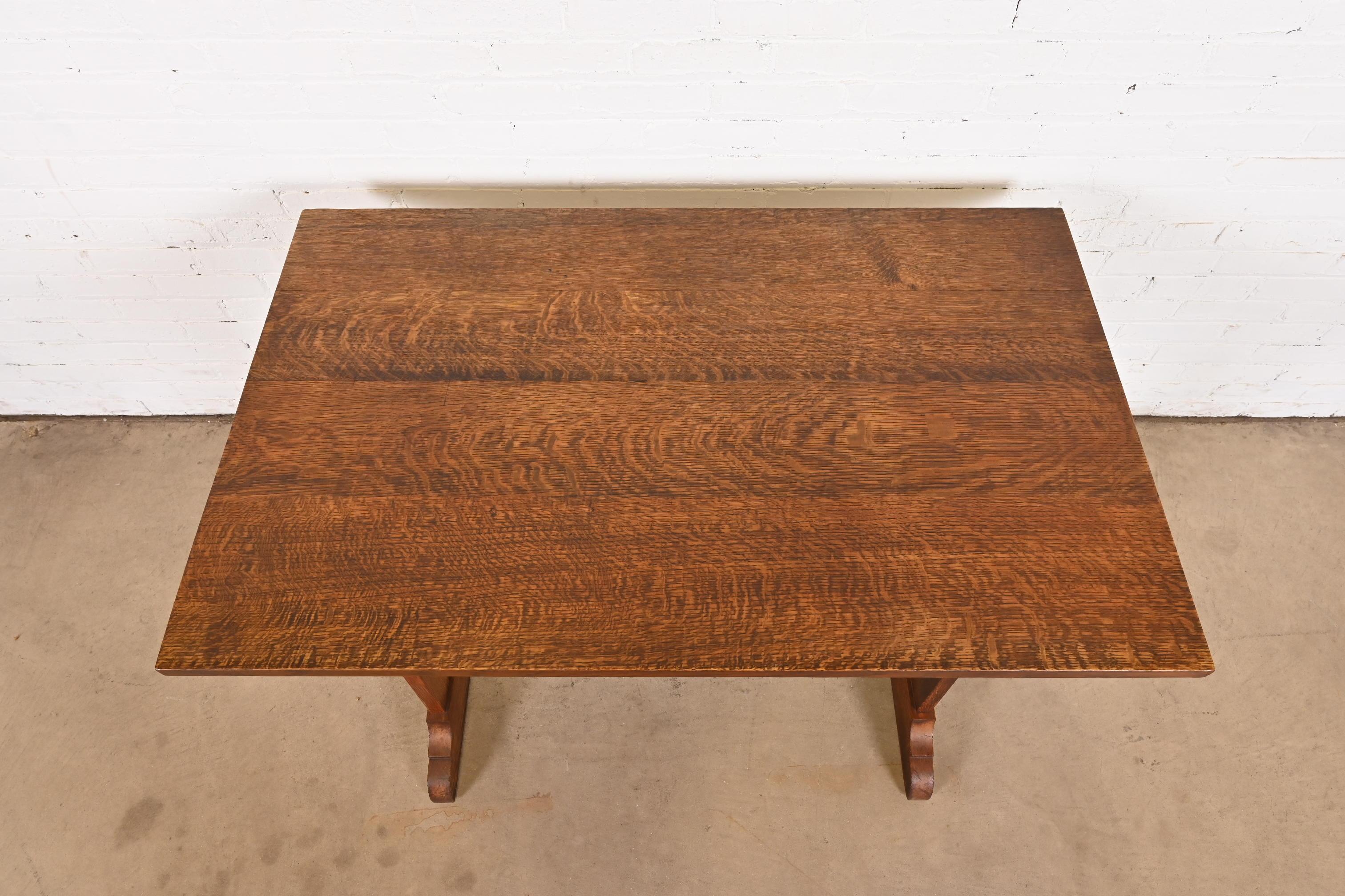 Gustav Stickley Mission Arts & Crafts Mesa de biblioteca o escritorio de caballete de roble en venta 1