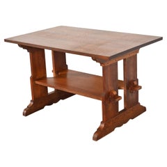 Table de bibliothèque ou bureau à tréteaux en chêne Arts & Crafts Mission de Gustav Stickley