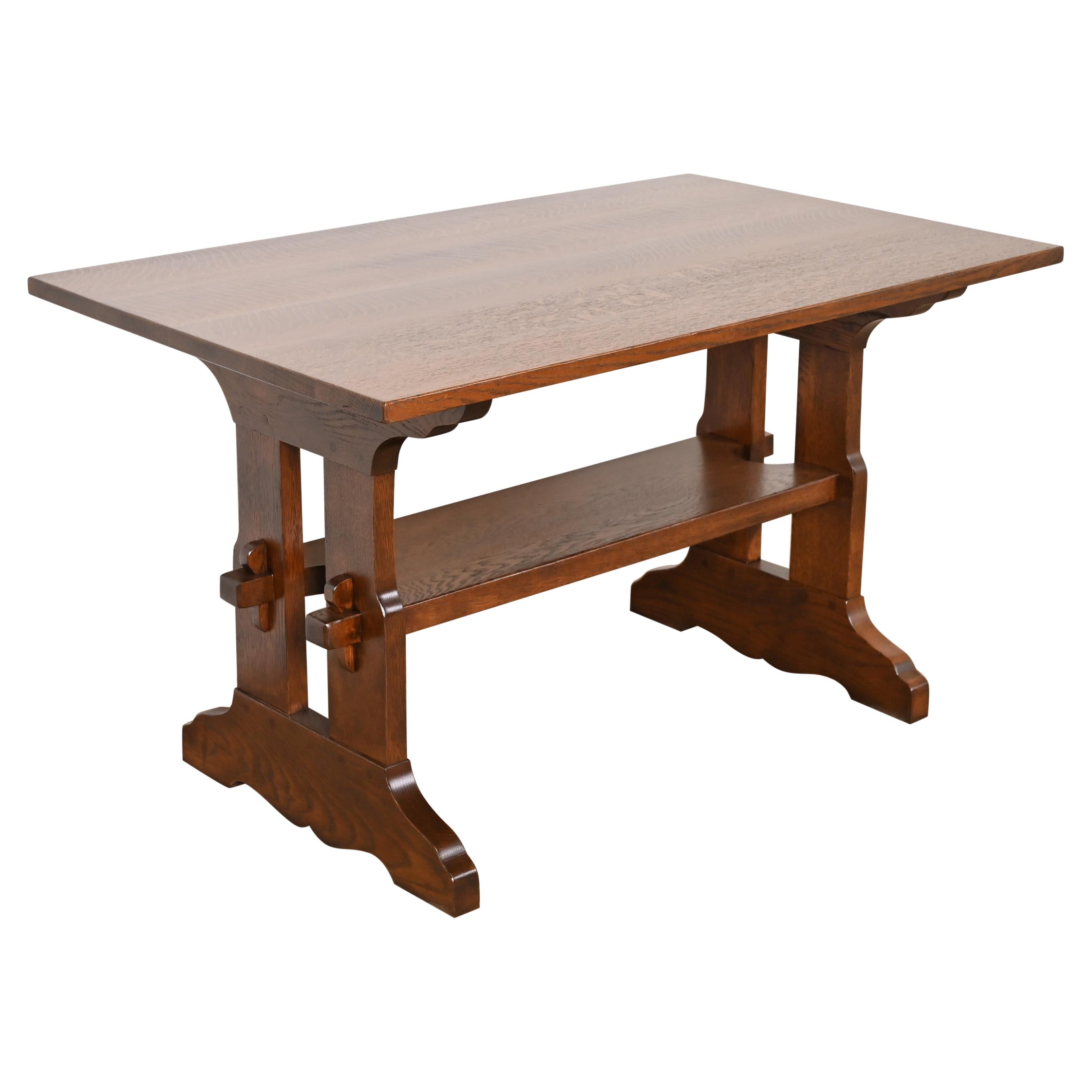 Gustav Stickley Mission Oak Arts & Crafts Trestle Library Table or Writing Desk