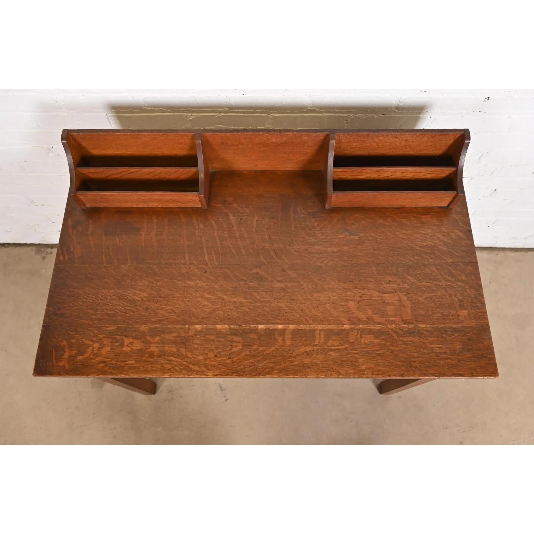 Gustav Stickley Missions-Schreibtisch aus Eiche im Arts and Crafts-Stil, um 1900 im Angebot 2