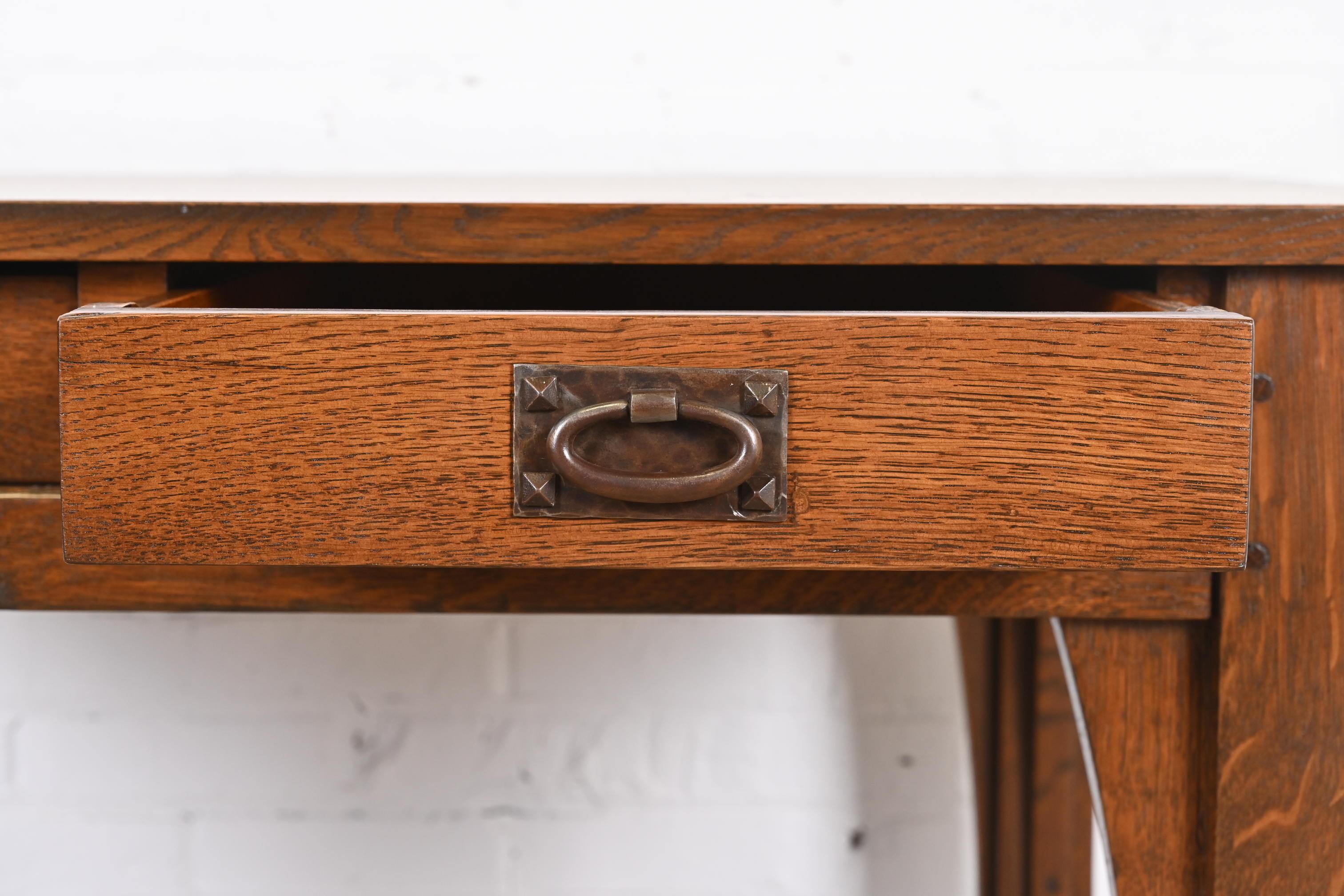 Copper Gustav Stickley Mission Oak Arts & Crafts Writing Desk or Library Table