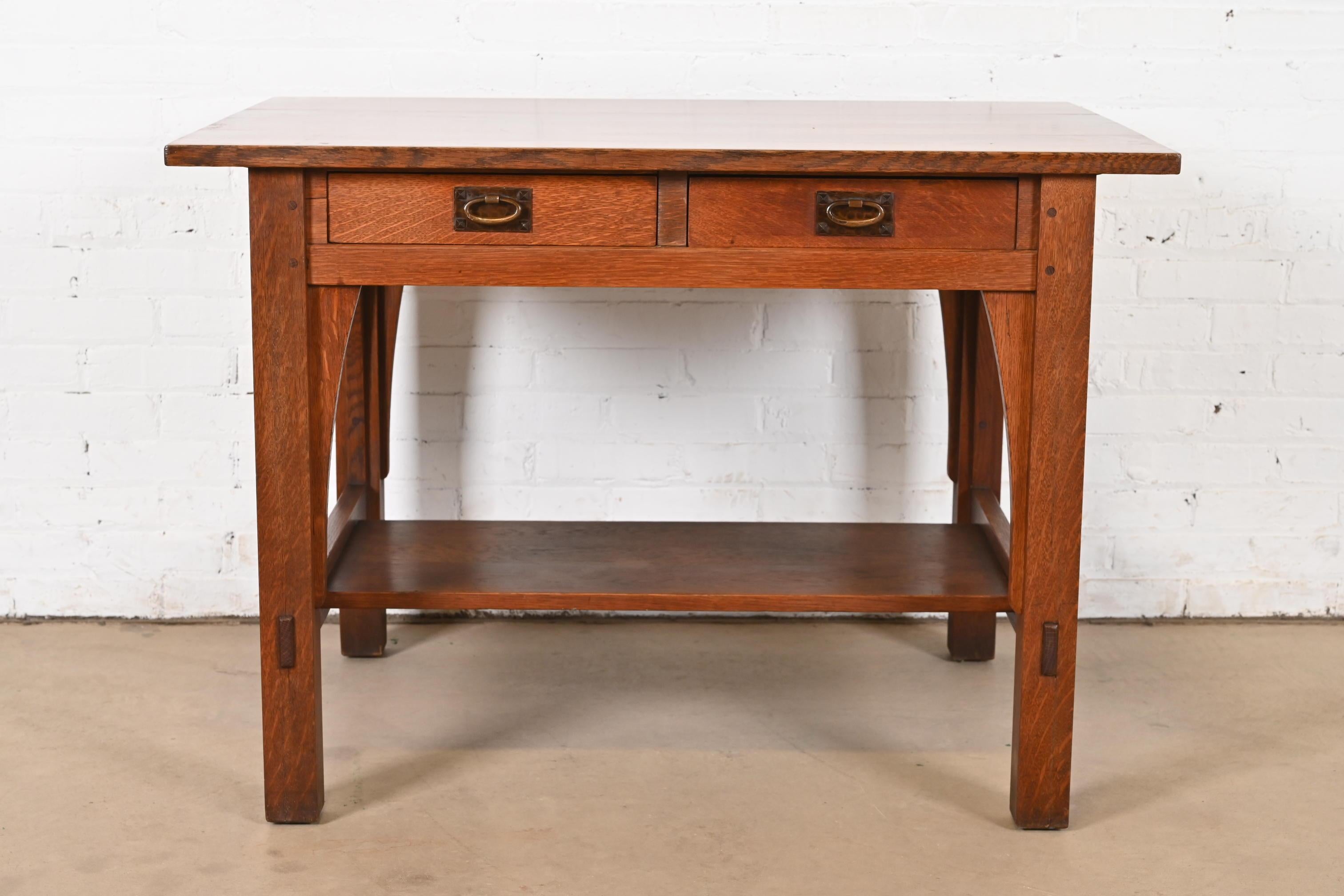 Gustav Stickley Mission Eichenholz Arts & Crafts Schreibtisch oder Bibliothekstisch (amerikanisch) im Angebot