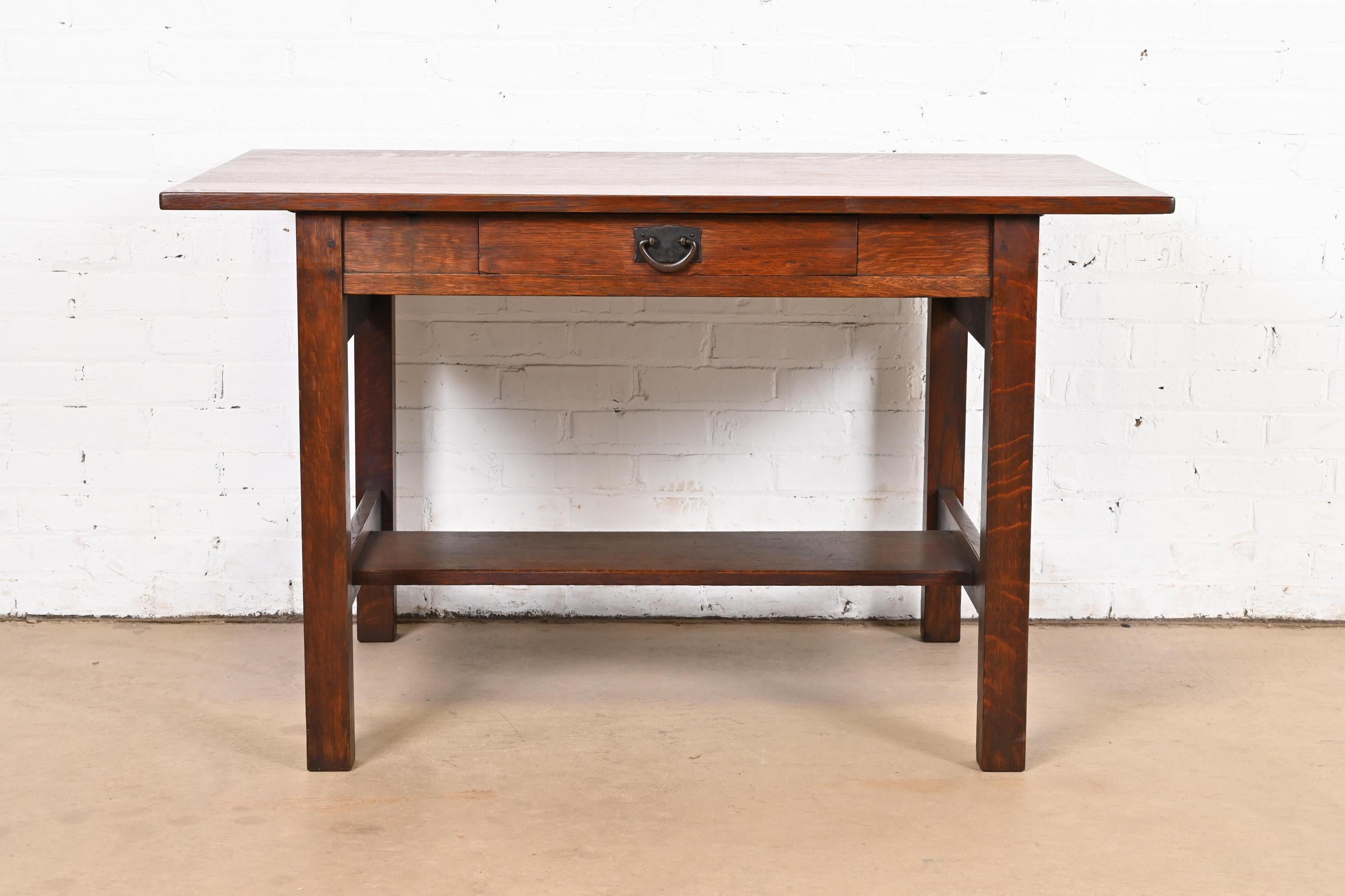 Gustav Stickley Mission Arts & Crafts Escritorio o mesa de biblioteca de roble en Bueno estado para la venta en South Bend, IN