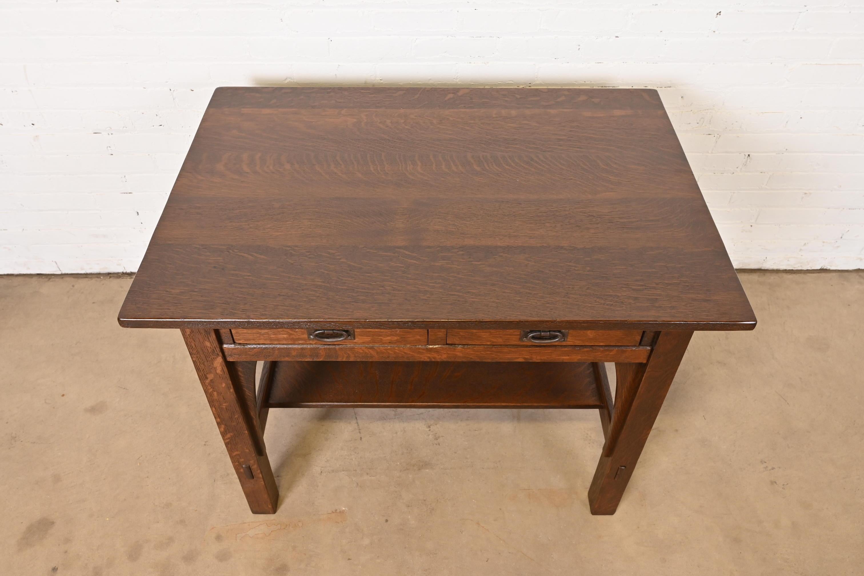 Copper Gustav Stickley Mission Oak Arts & Crafts Writing Desk or Library Table For Sale
