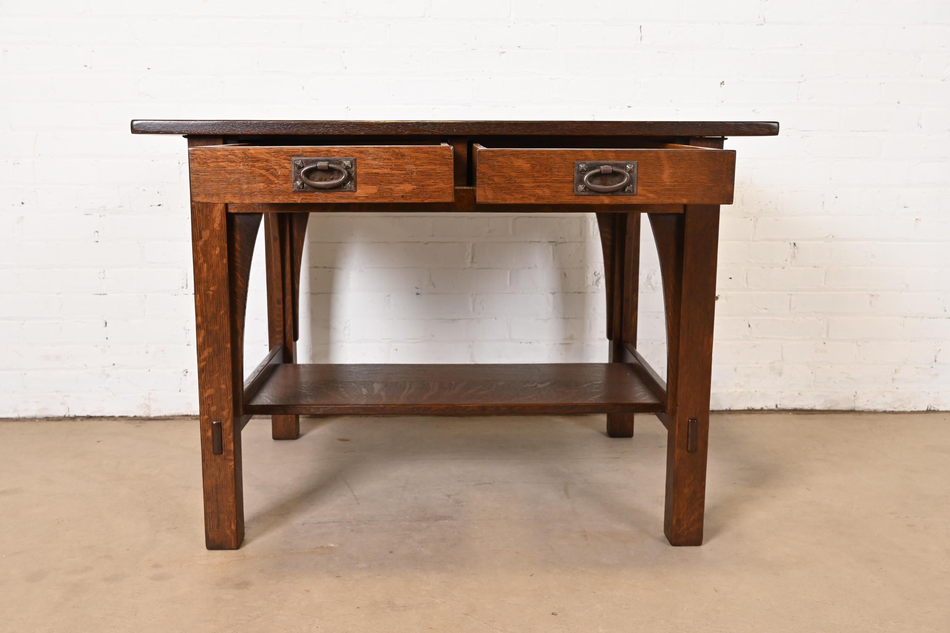Gustav Stickley Mission Oak Arts & Crafts Writing Desk or Library Table For Sale 1