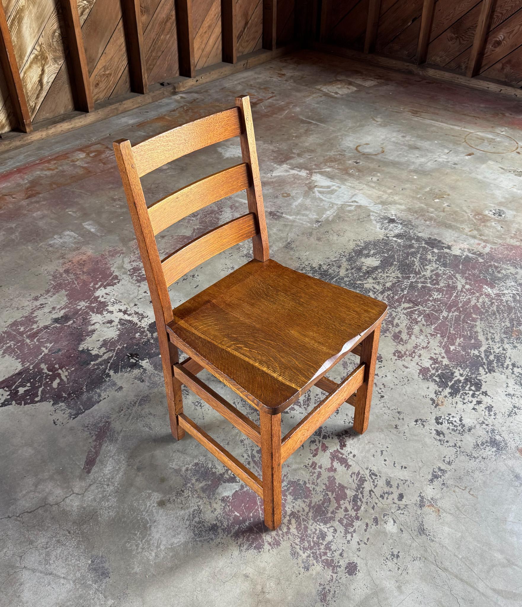 Gustav Stickley Oak Ladder Back Desk / Dining Chair, c.1916 For Sale 5