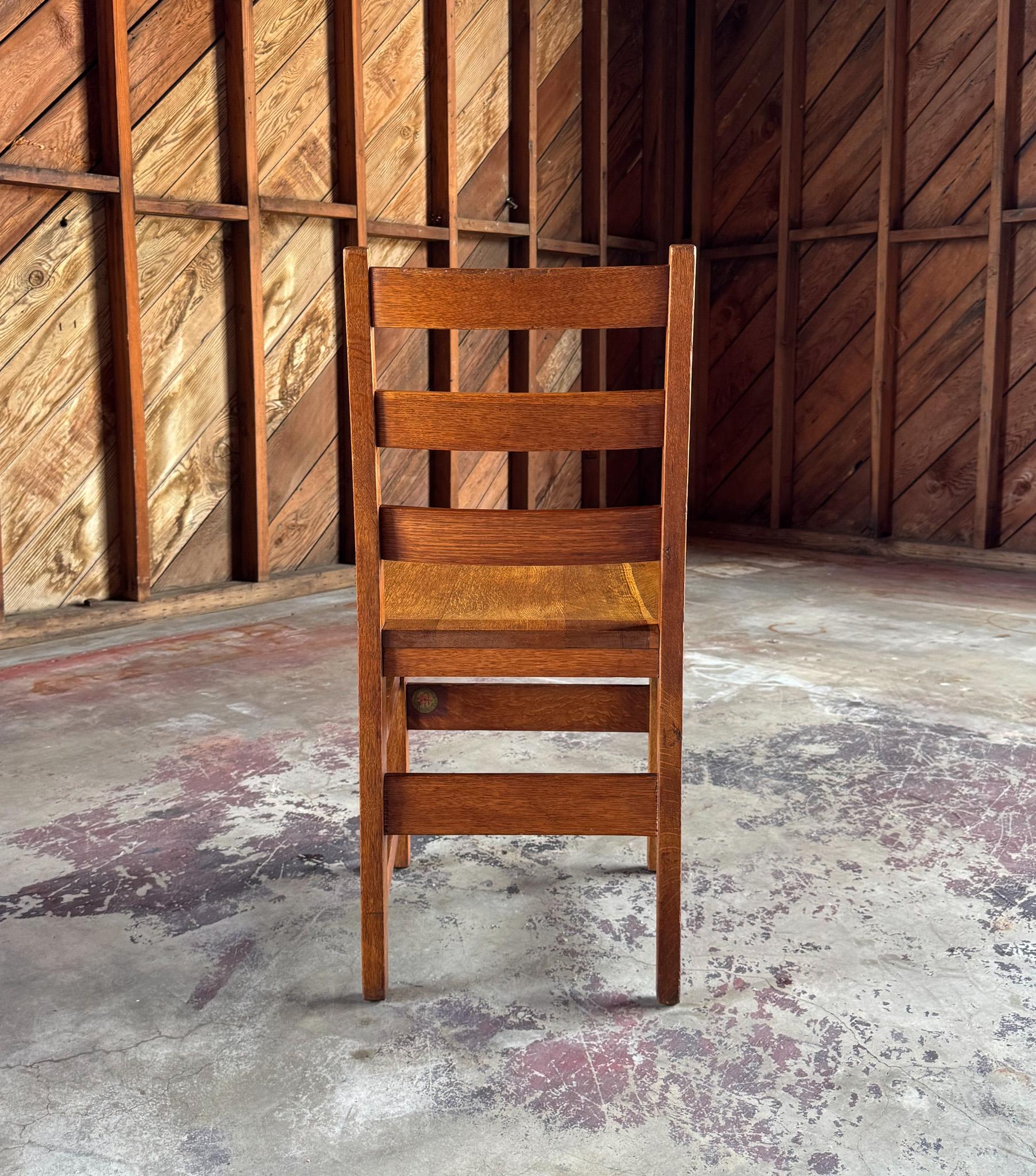Gustav Stickley Oak Ladder Back Desk / Dining Chair, c.1916 For Sale 7