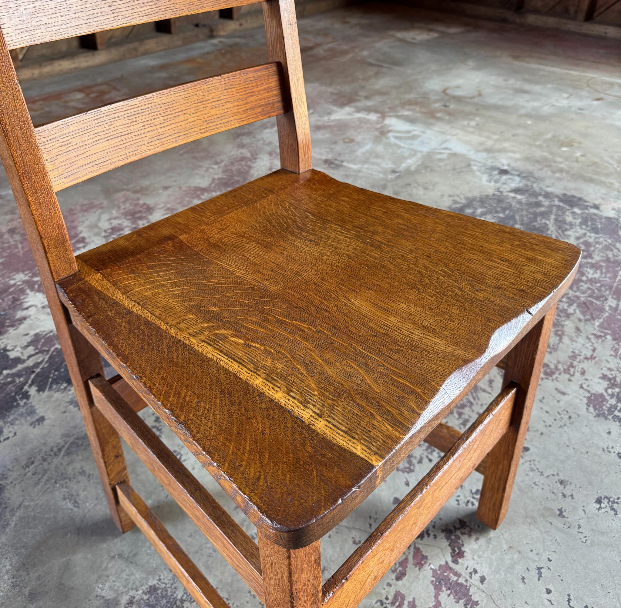 Gustav Stickley Oak Ladder Back Desk / Dining Chair, c.1916 For Sale 8
