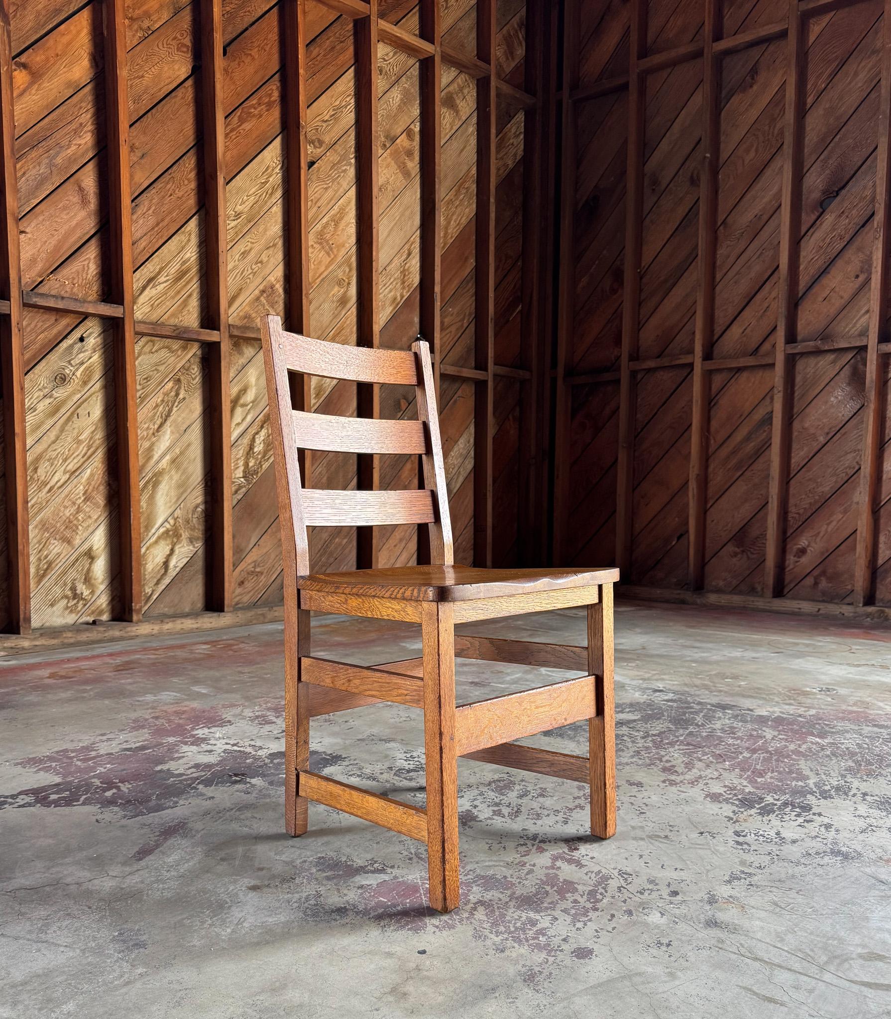Gustav Stickley Oak Ladder Back Desk / Dining Chair, c.1916 For Sale 10