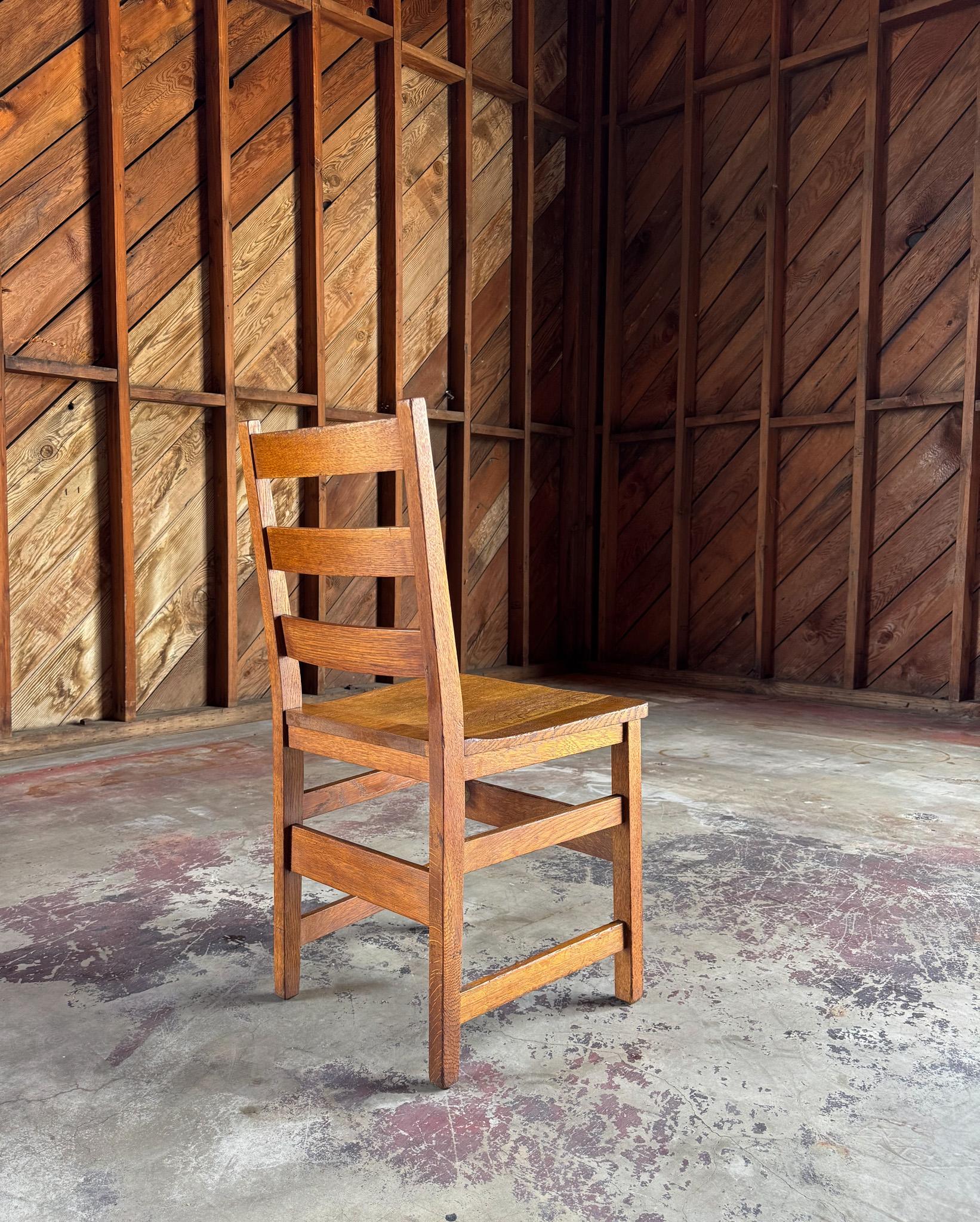 Arts and Crafts Gustav Stickley Oak Ladder Back Desk / Dining Chair, c.1916 For Sale