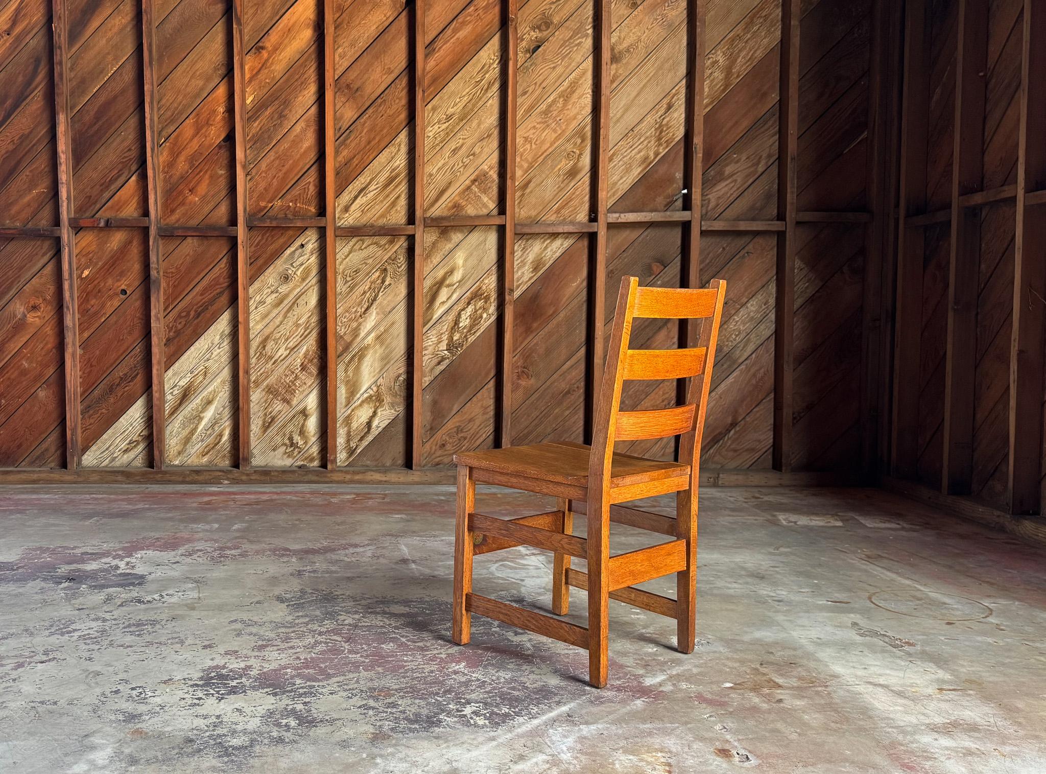 20th Century Gustav Stickley Oak Ladder Back Desk / Dining Chair, c.1916 For Sale