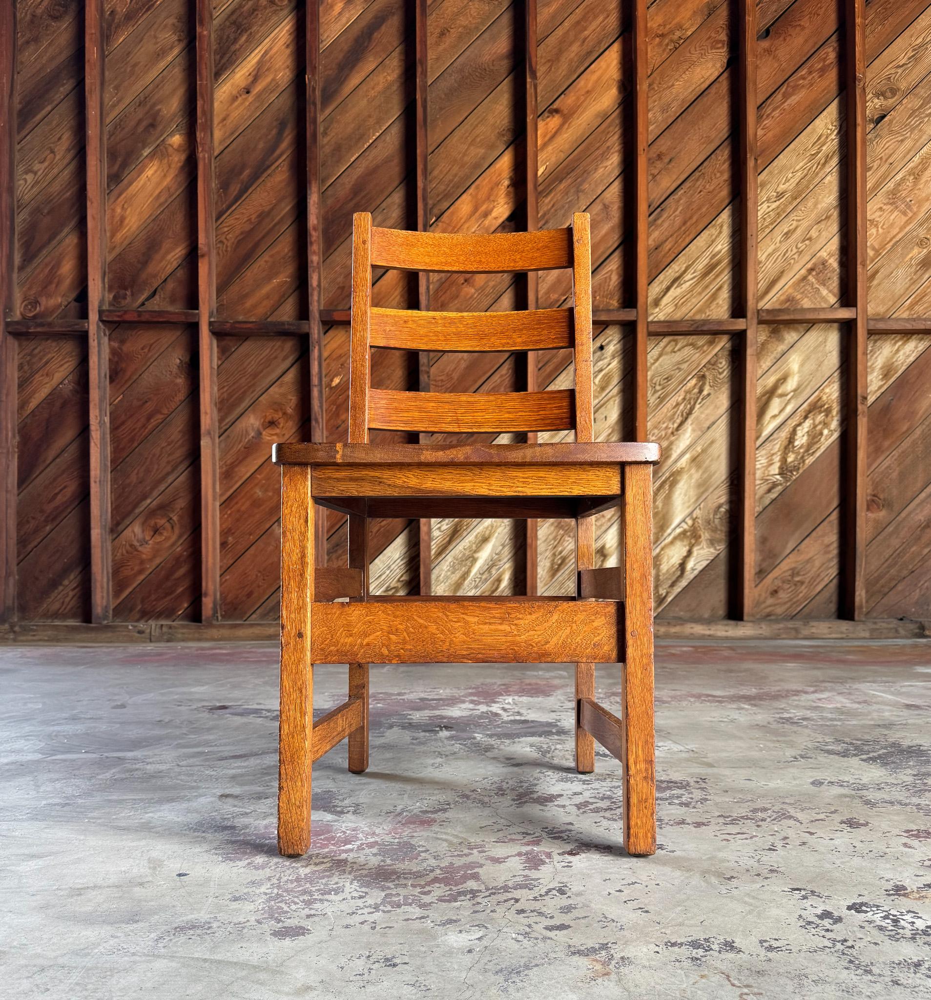 Gustav Stickley Oak Ladder Back Desk / Dining Chair, c.1916 For Sale 3