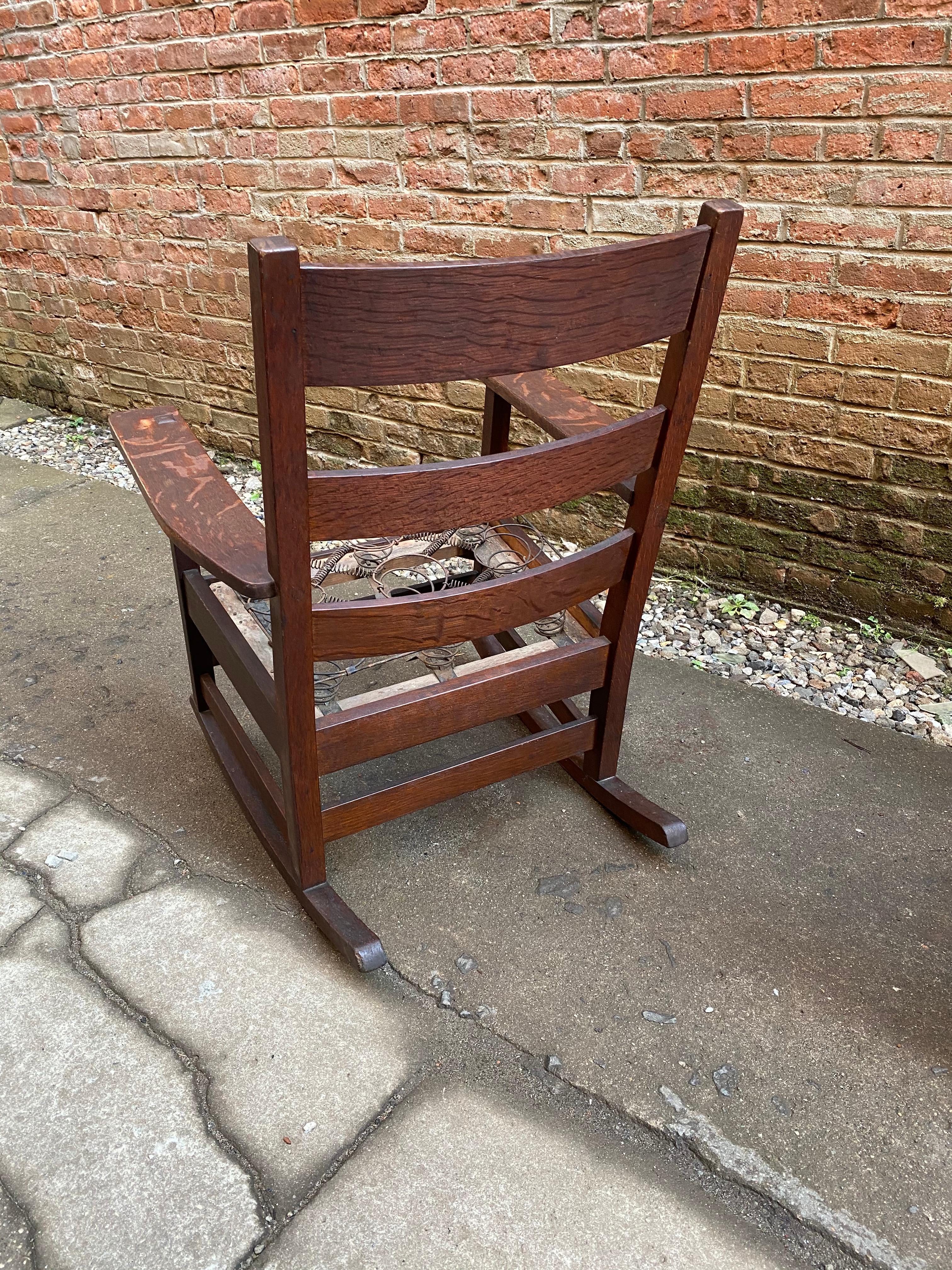 Arts and Crafts Gustav Stickley Oak Rocking Chairs, a Pair