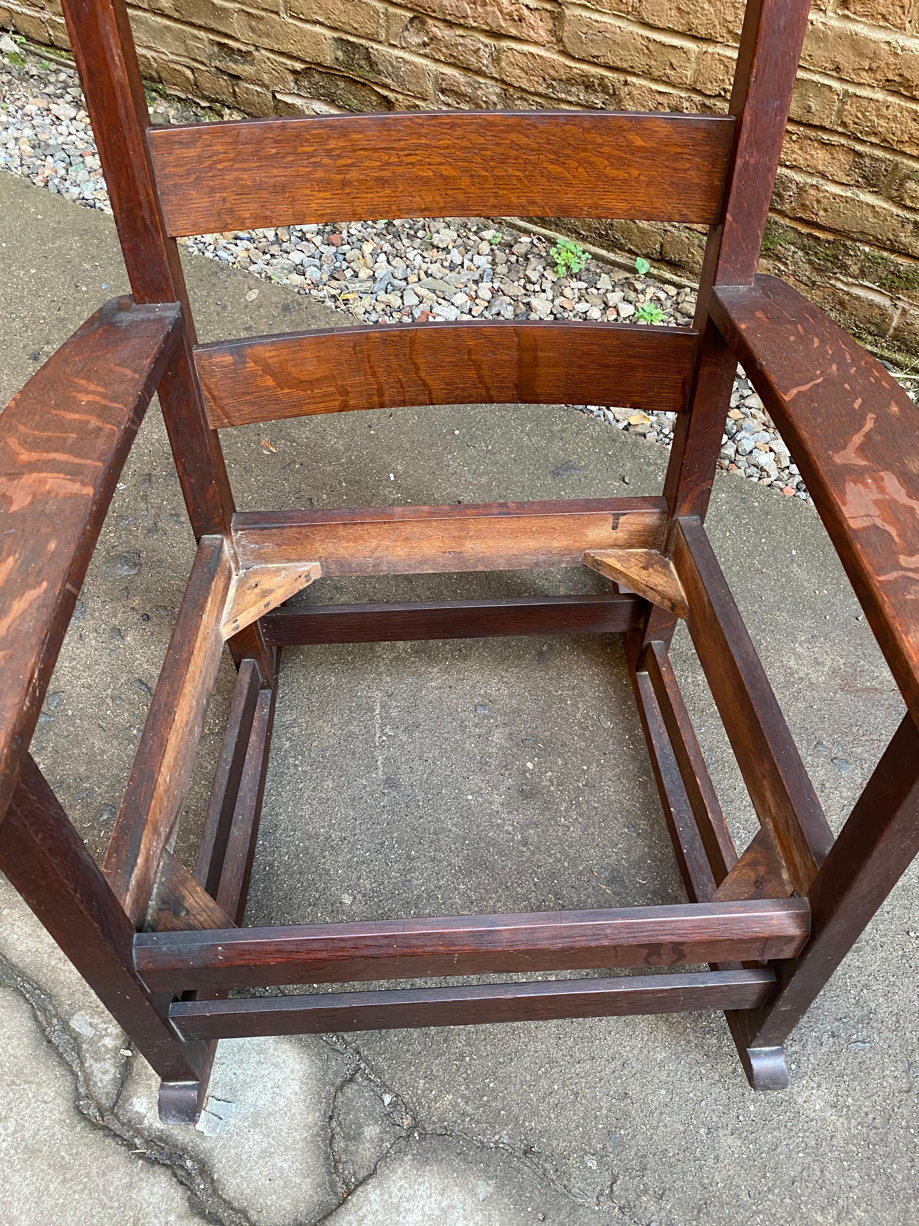 American Gustav Stickley Oak Rocking Chairs, a Pair