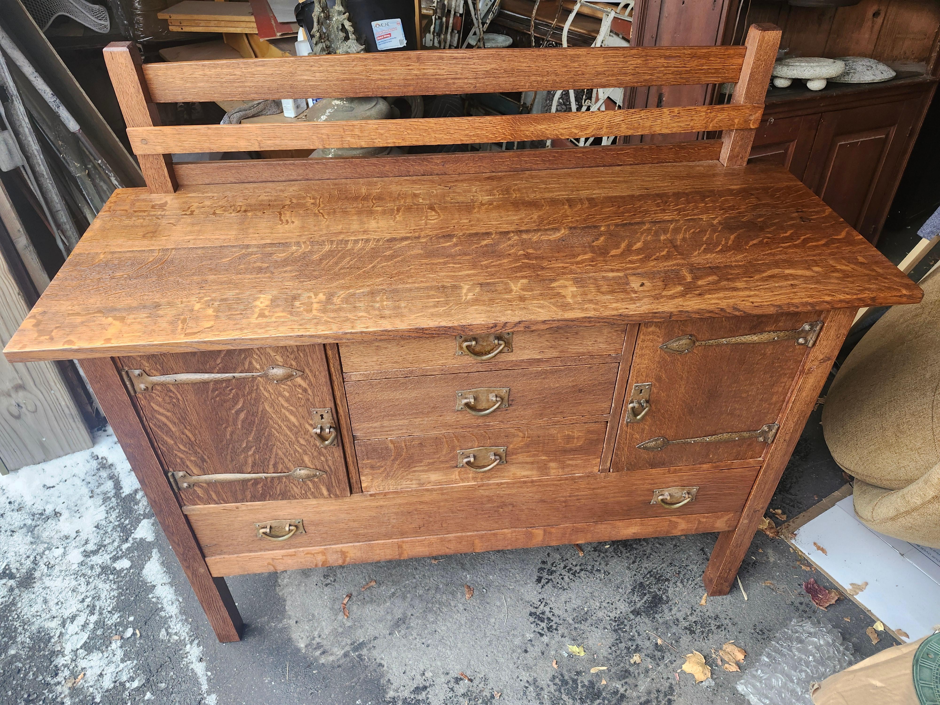 Gustav Stickley Sideboard Model #814 with Original Bronze Hardware C1905 For Sale 13