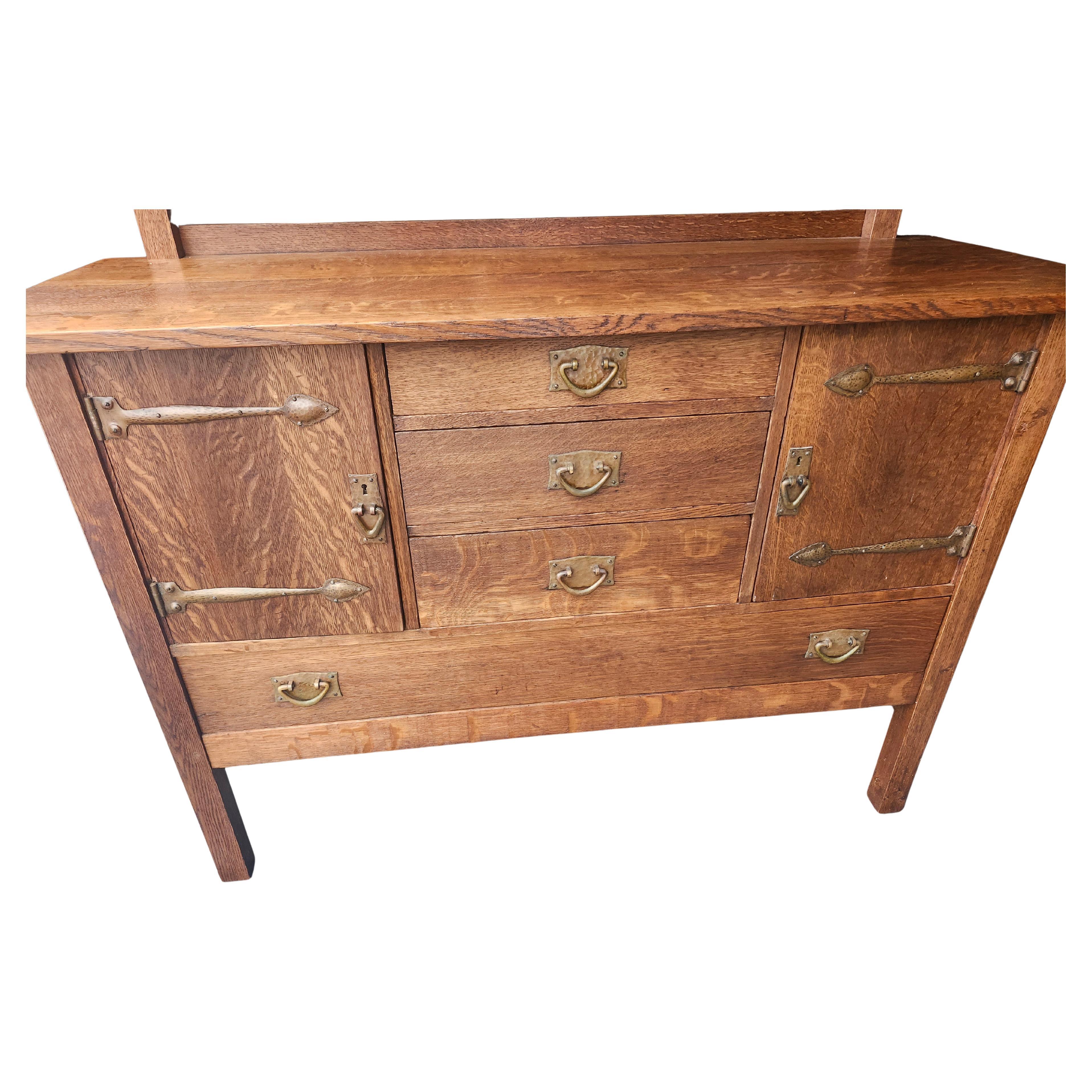 Arts and Crafts Gustav Stickley Sideboard Model #814 with Original Bronze Hardware C1905 For Sale